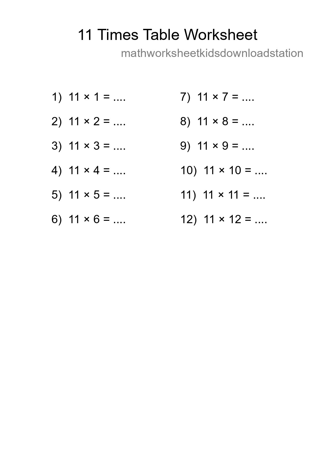 11 Times Table Worksheet For Grade 4 With Answers - Part 218