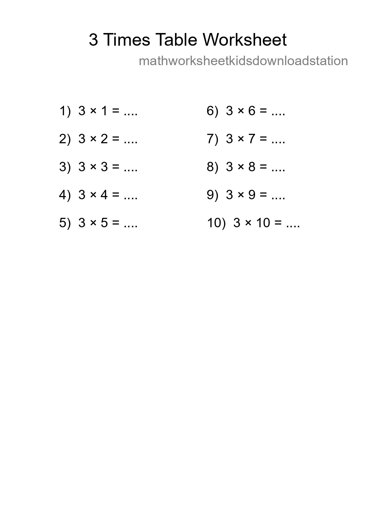 3 Times Table Worksheet For Grade 2 With Answers - Part 64
