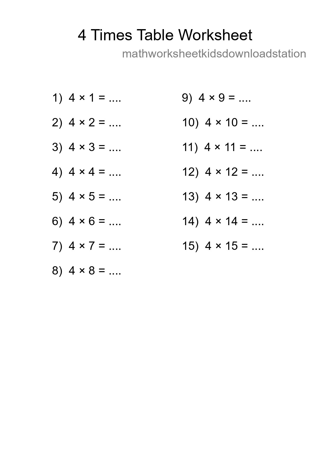 4 Times Table Worksheet For Grade 2 - Part 174