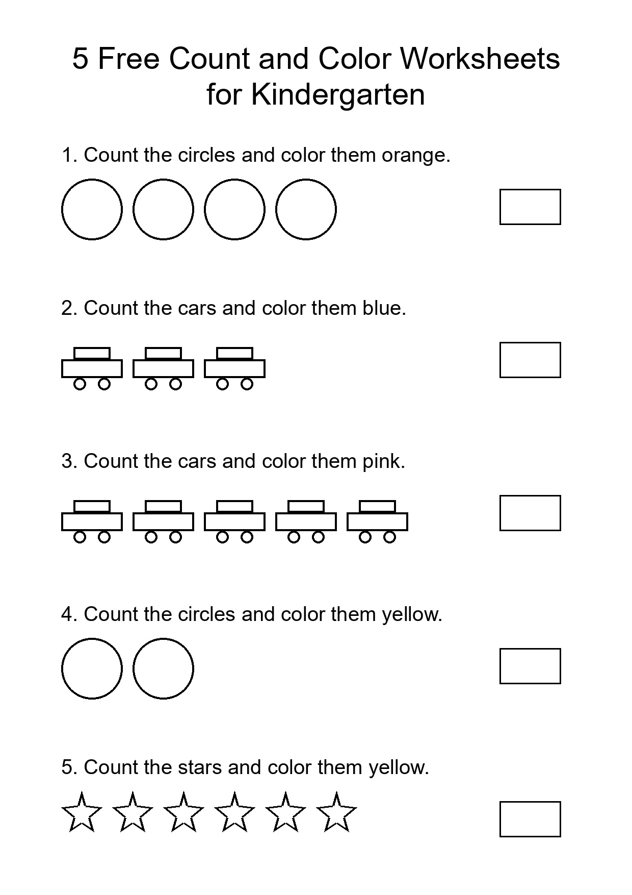 5 Free Count and Color Worksheets for Kindergarten