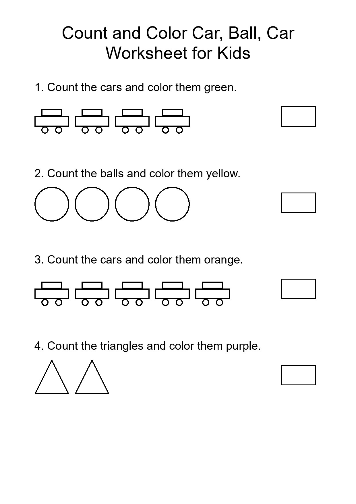 Count and Color Car, Ball, Car Worksheet for Kids