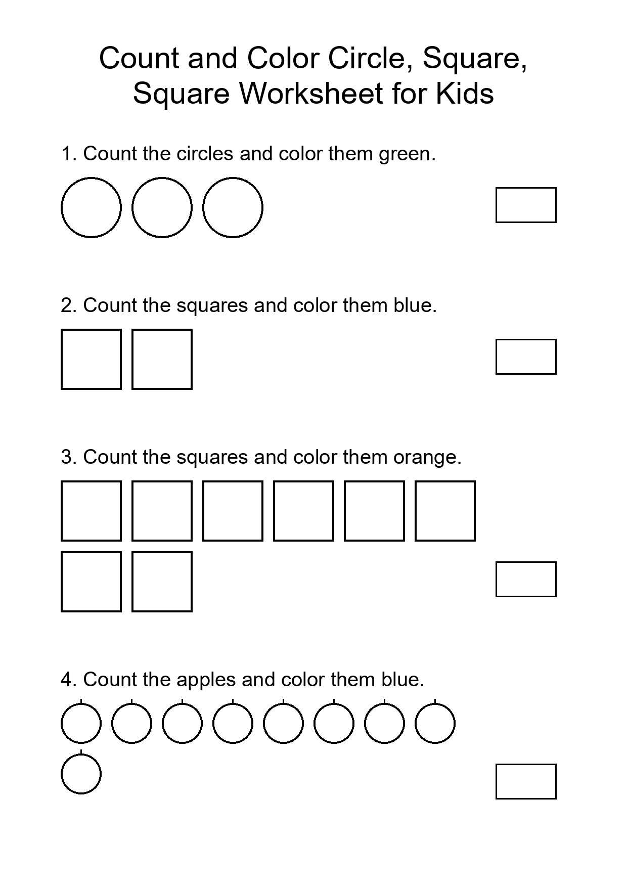 Count and Color Circle, Square, Square Worksheet for Kids