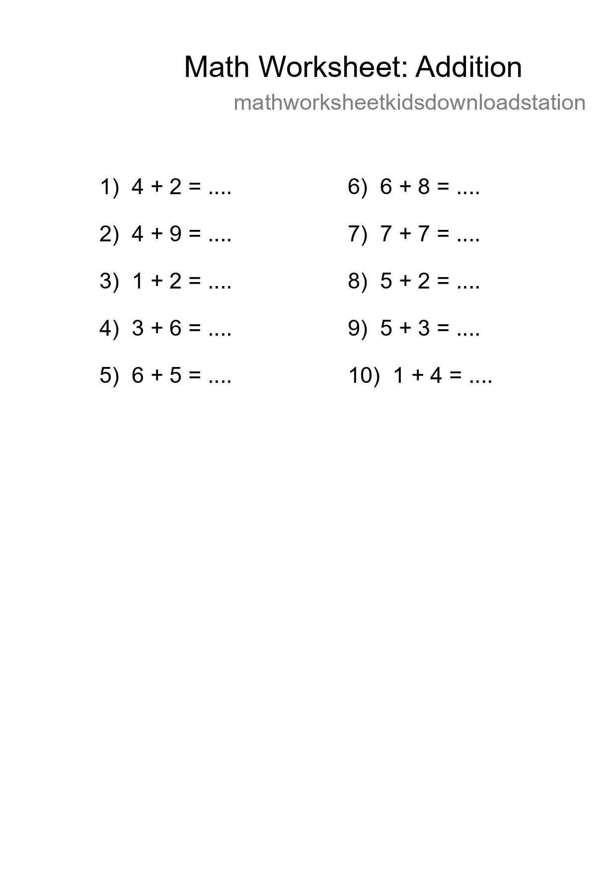 Free 10 Addition Math Worksheet For Grade 1 - Part 243