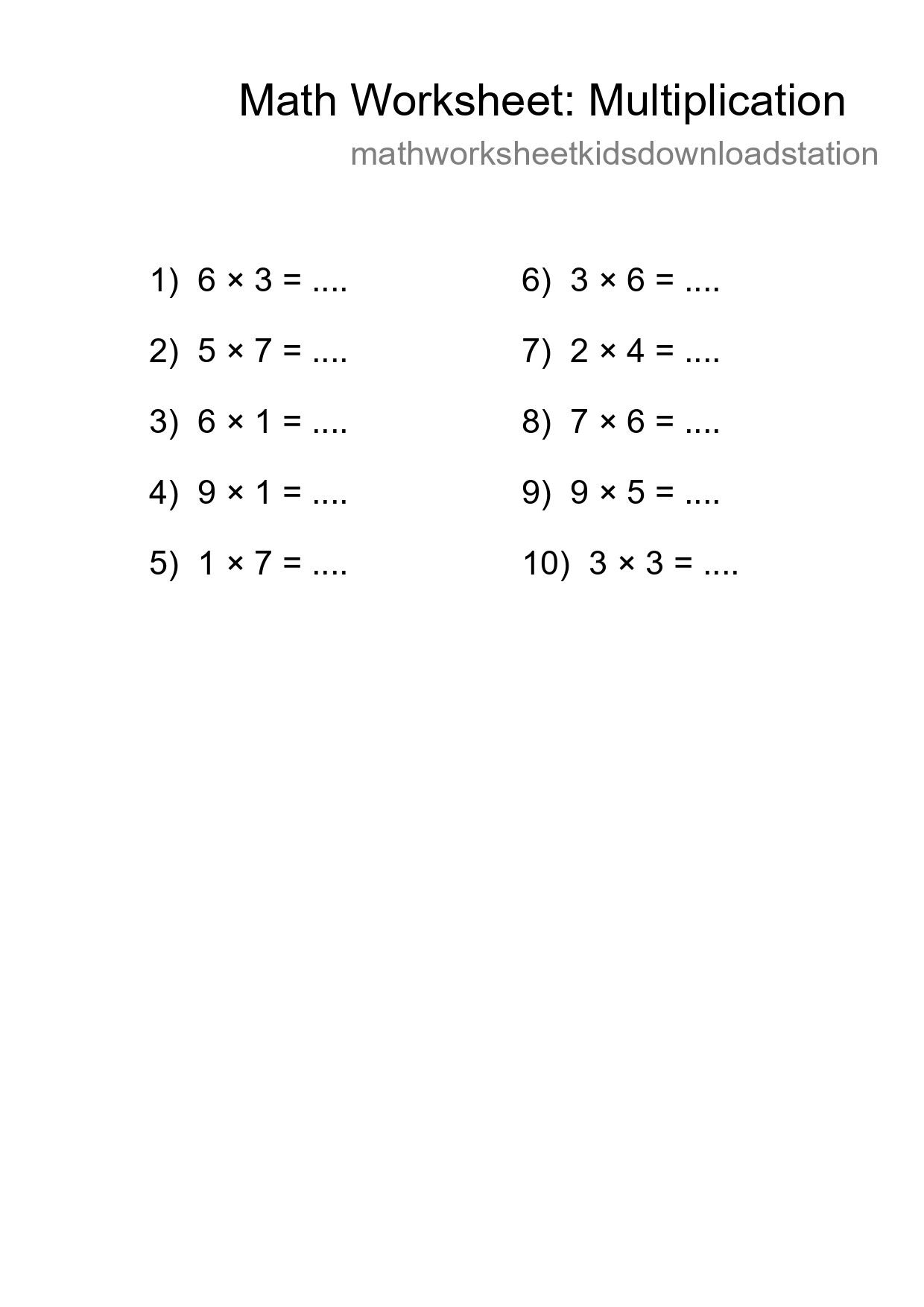 Free 10 Multiplication Math Worksheet For Grade 1 With Answers - Part 84