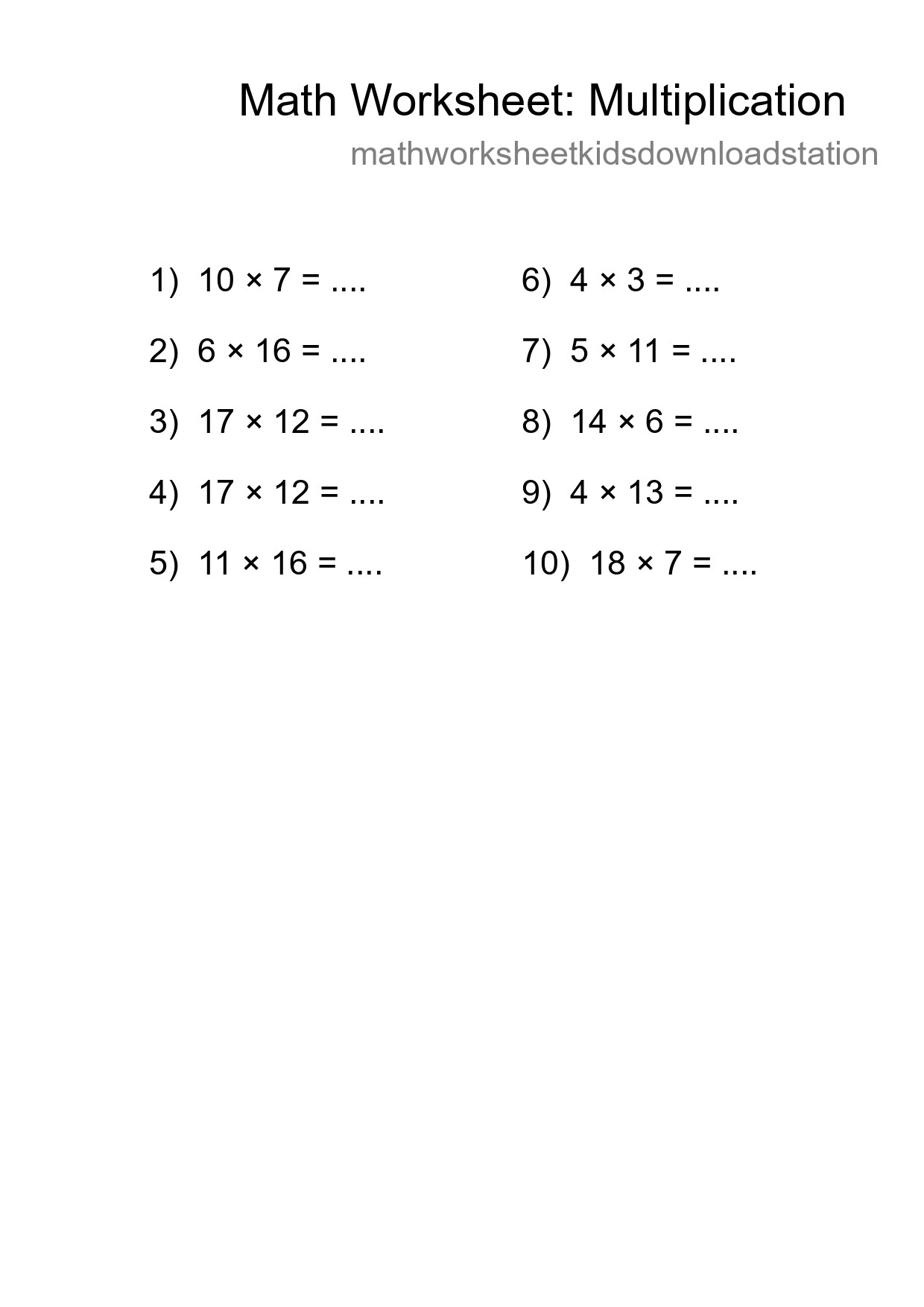 Free 10 Multiplication Math Worksheet For Grade 2 With Answers - Part 62