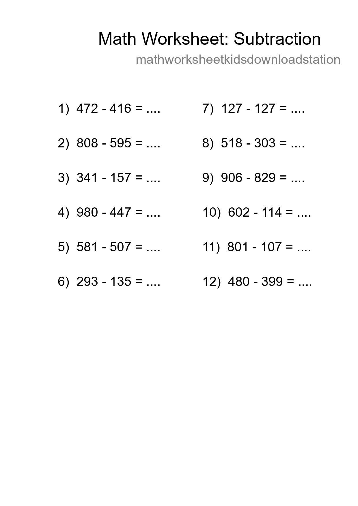 Free 12 Subtraction Math Worksheet For Grade 5 - Part 63