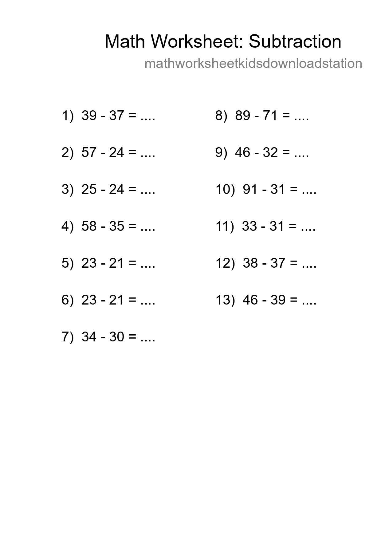 Free 13 Subtraction Math Worksheet For Grade 3 With Answers - Part 184
