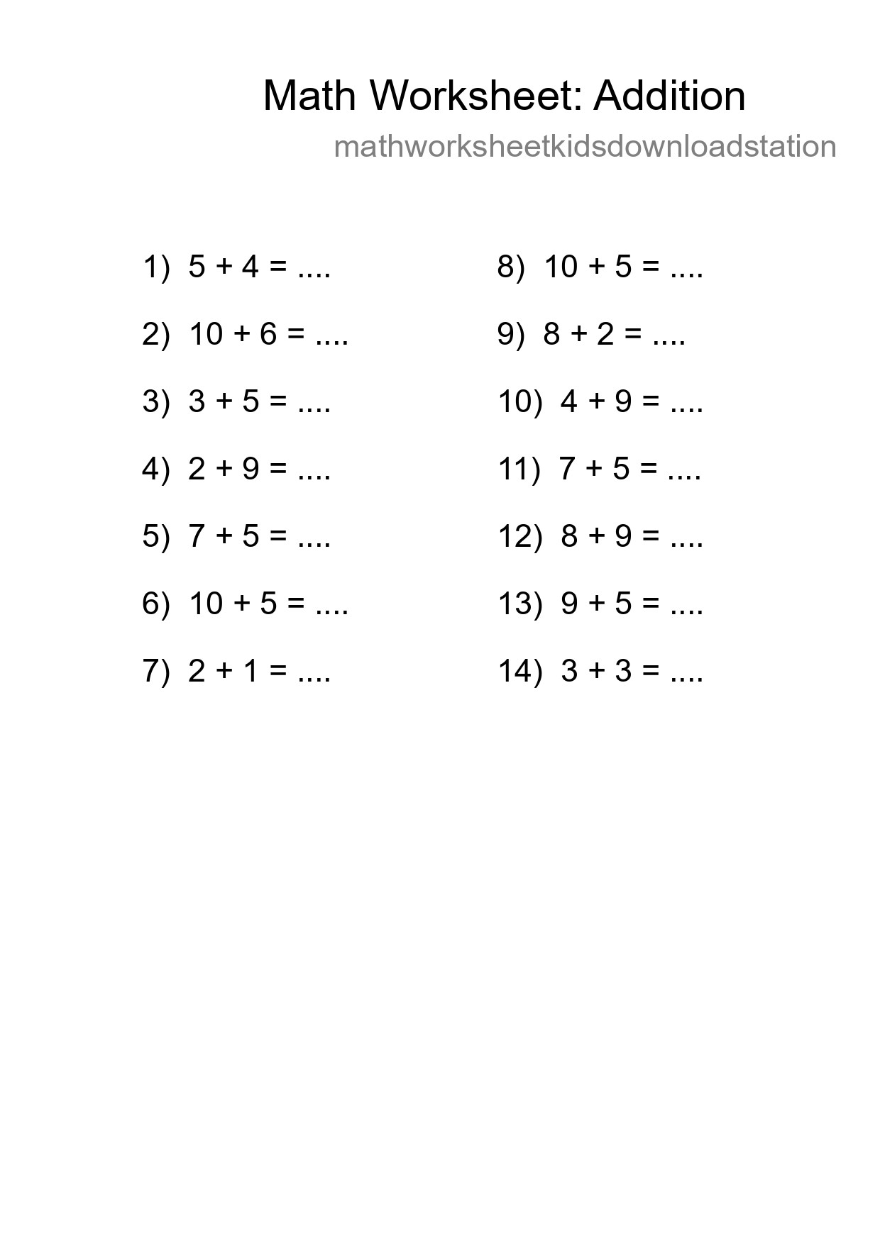 Free 14 Addition Math Worksheet For Grade 1 With Answers - Part 177