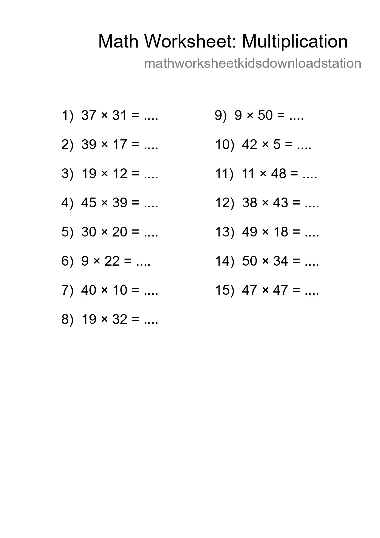 Free 15 Multiplication Math Worksheet For Grade 2 With Answers - Part 205