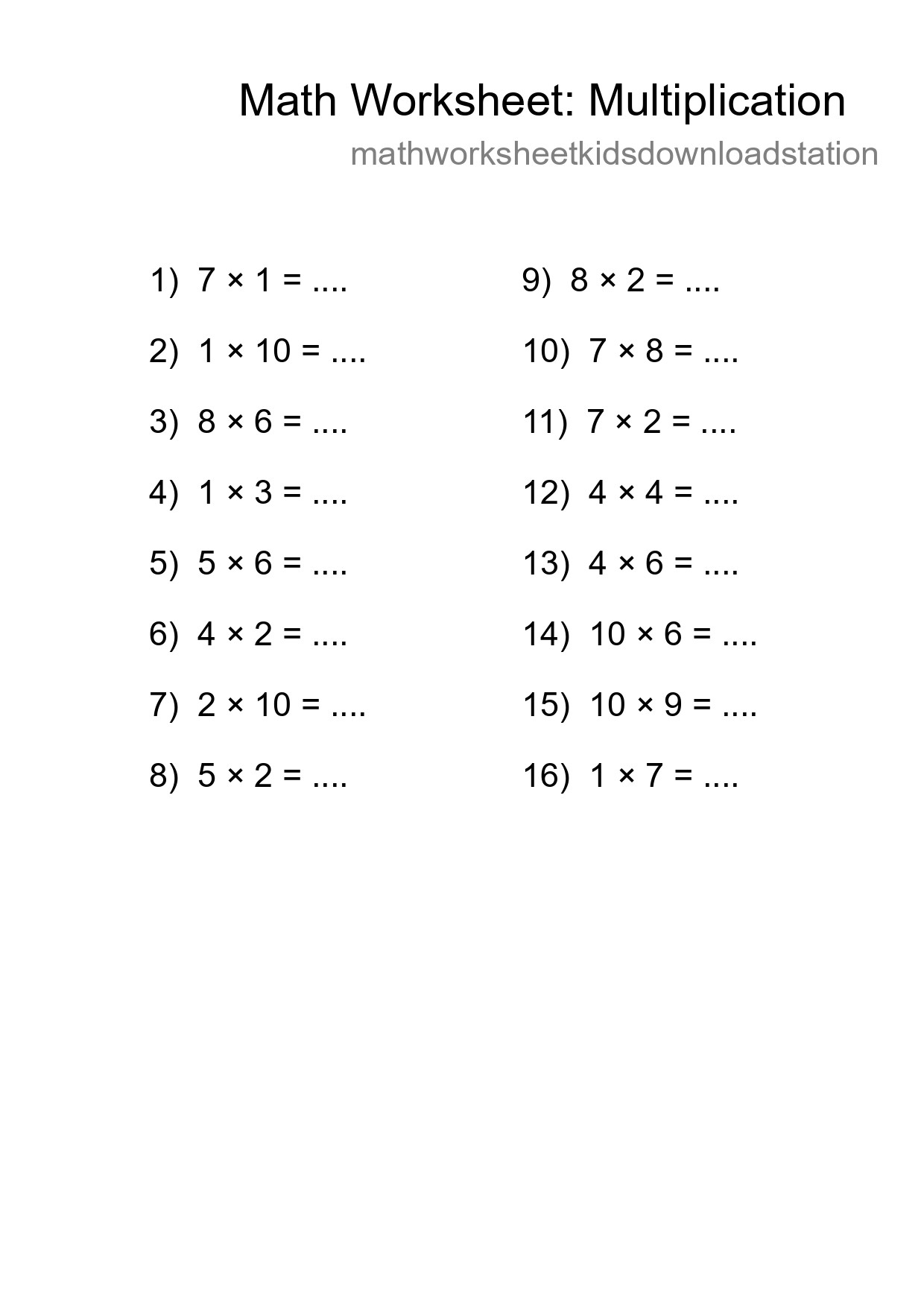 Free 16 Multiplication Math Worksheet For Grade 1 - Part 7