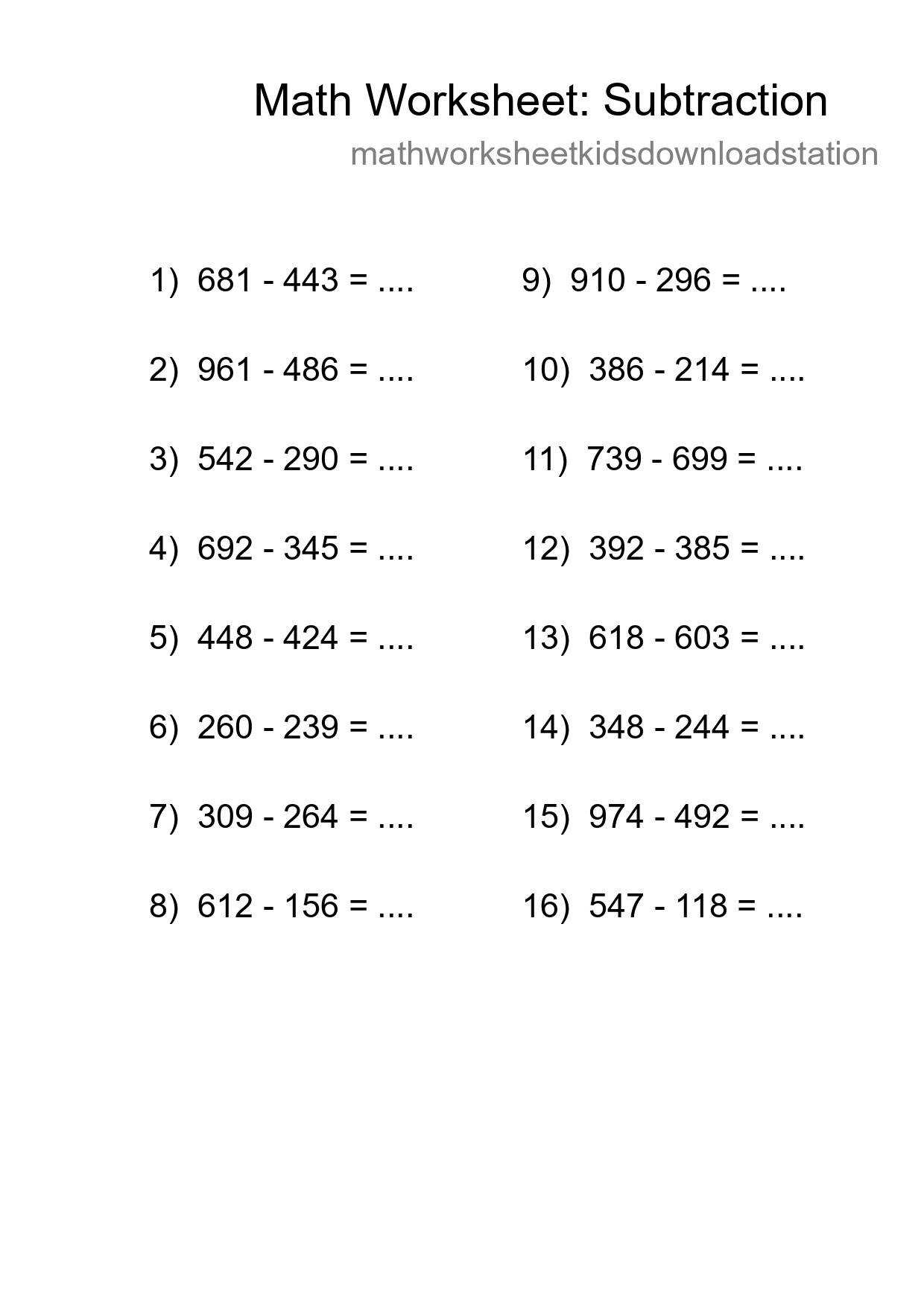 Free 16 Subtraction Math Worksheet For Grade 5 With Answers - Part 74