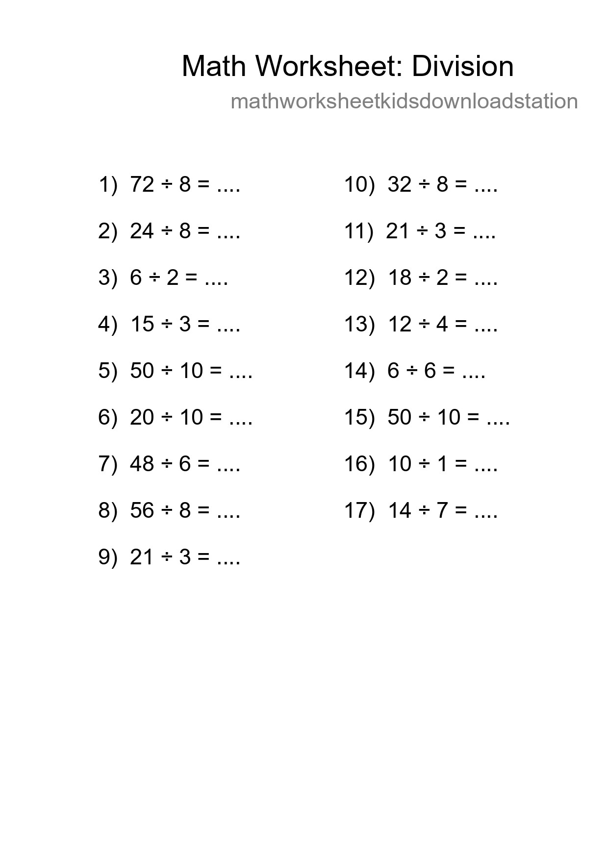 Free 17 Division Math Worksheet For Grade 1 - Part 15