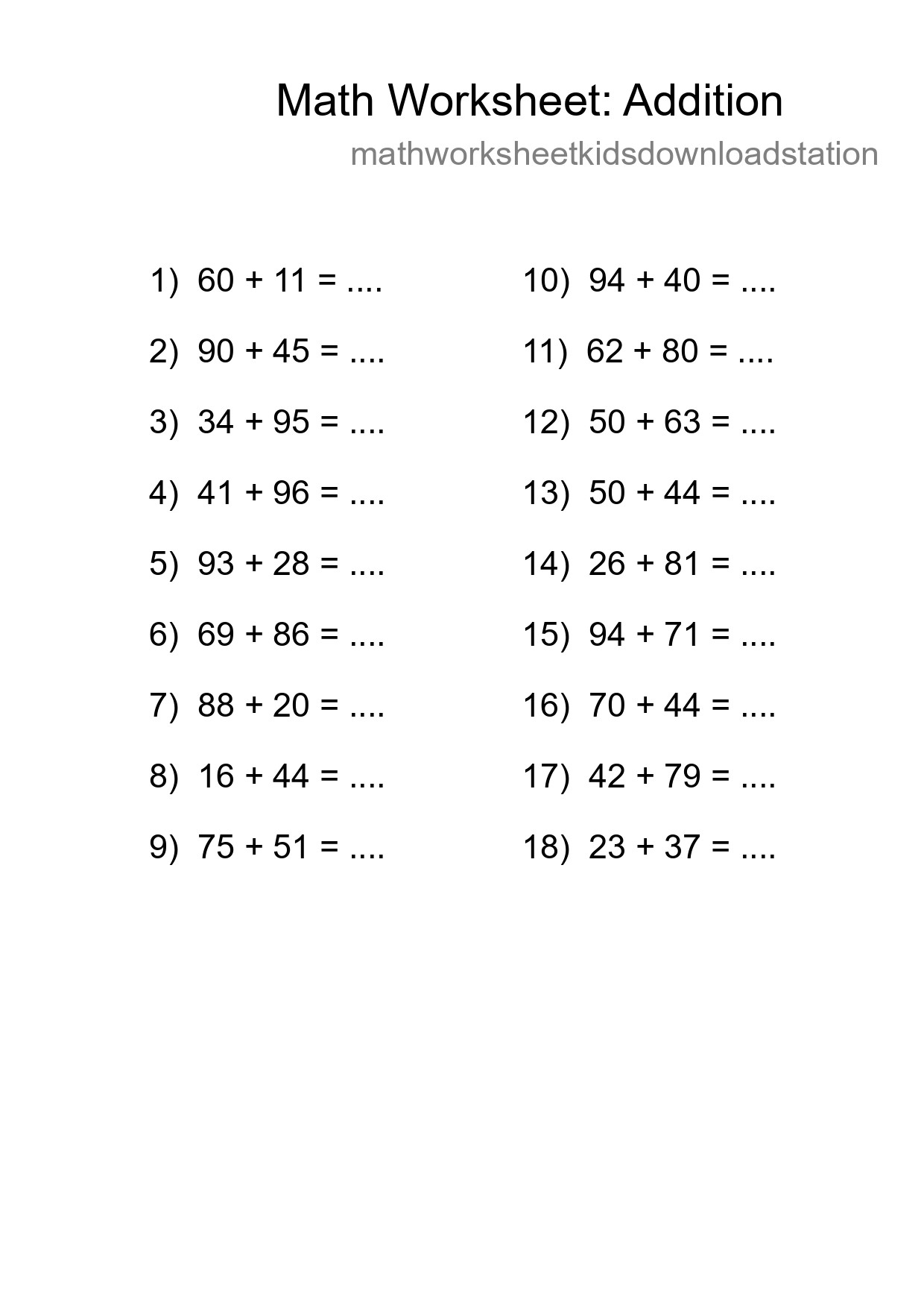 Free 18 Addition Math Worksheet For Grade 3 With Answers - Part 133