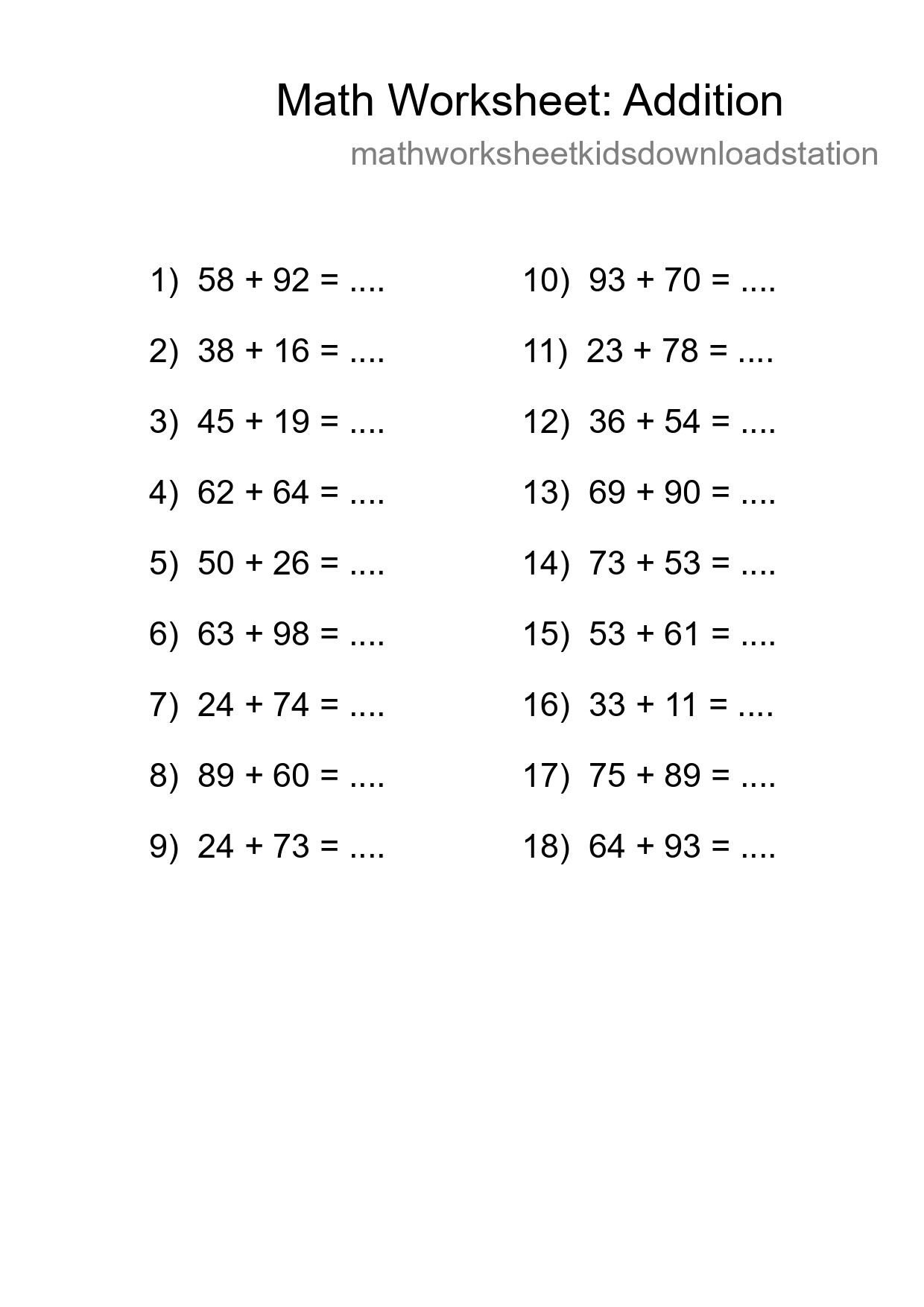 Free 18 Addition Math Worksheet For Grade 3 With Answers - Part 23