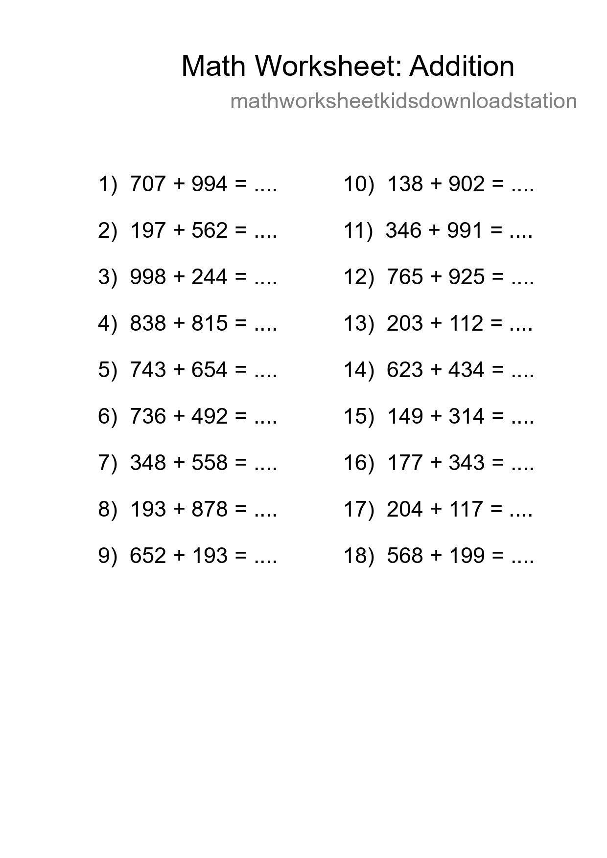 Free 18 Addition Math Worksheet For Grade 5 With Answers - Part 67