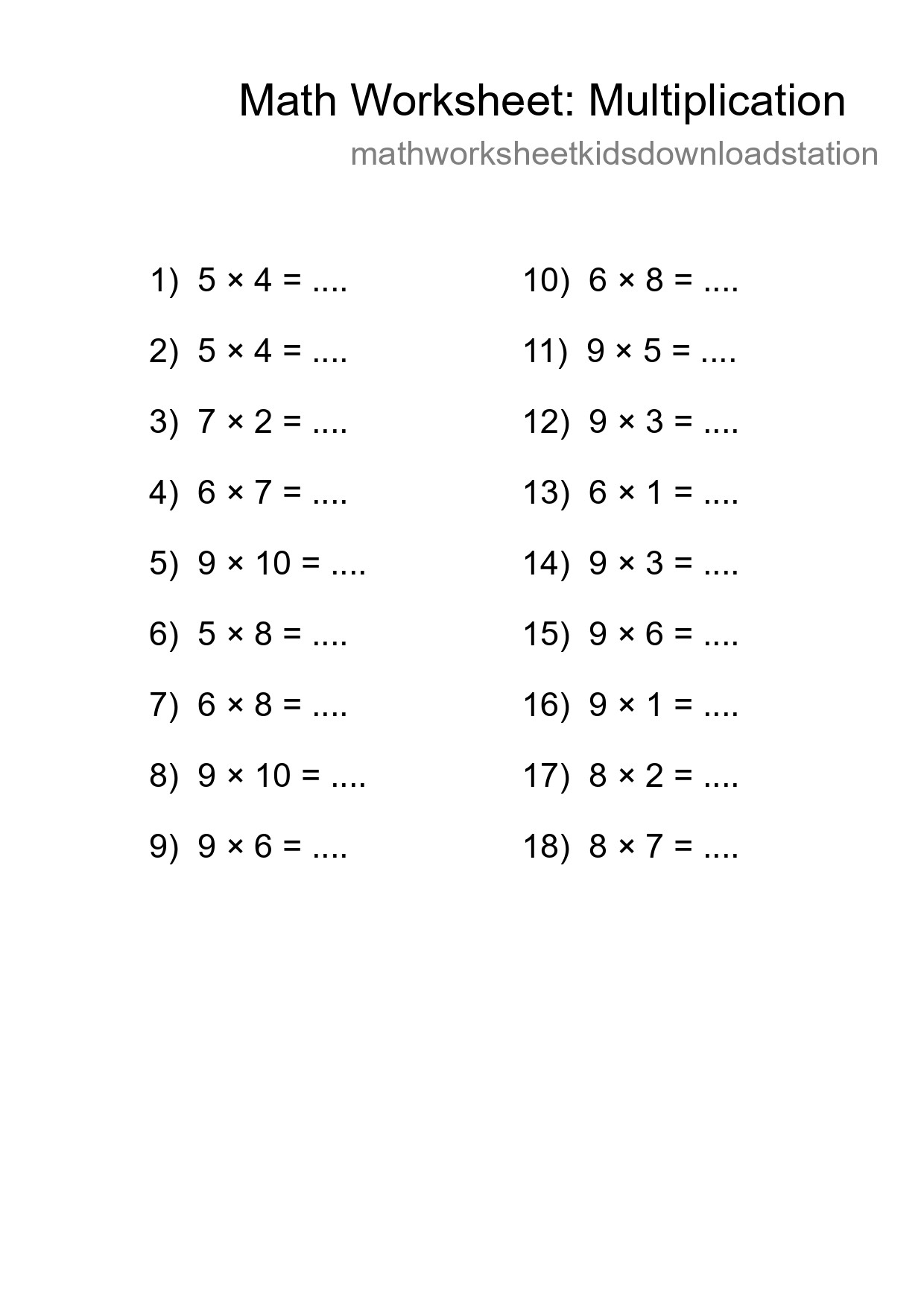 Free 18 Multiplication Math Worksheet For Grade 1 With Answers - Part 128