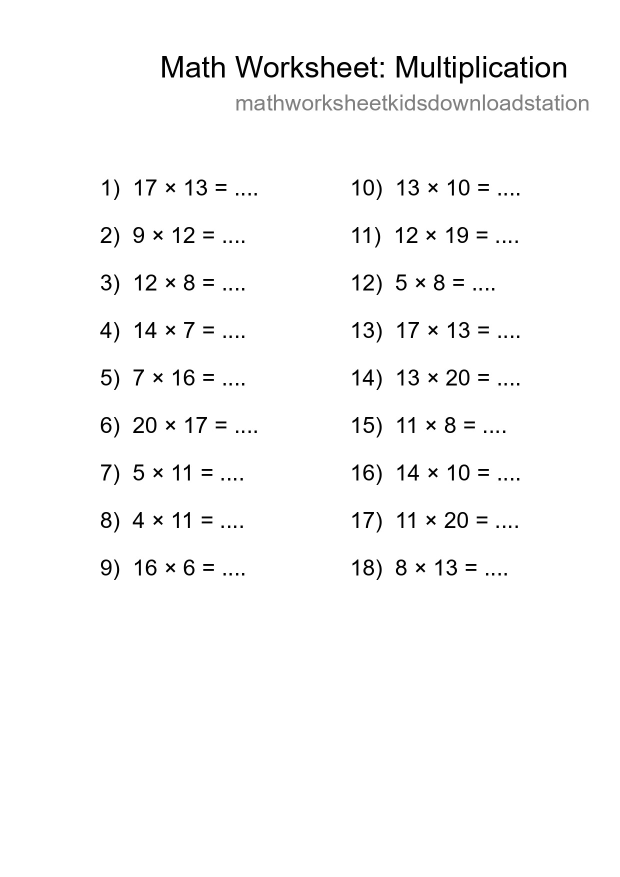 Free 18 Multiplication Math Worksheet For Grade 2 - Part 106