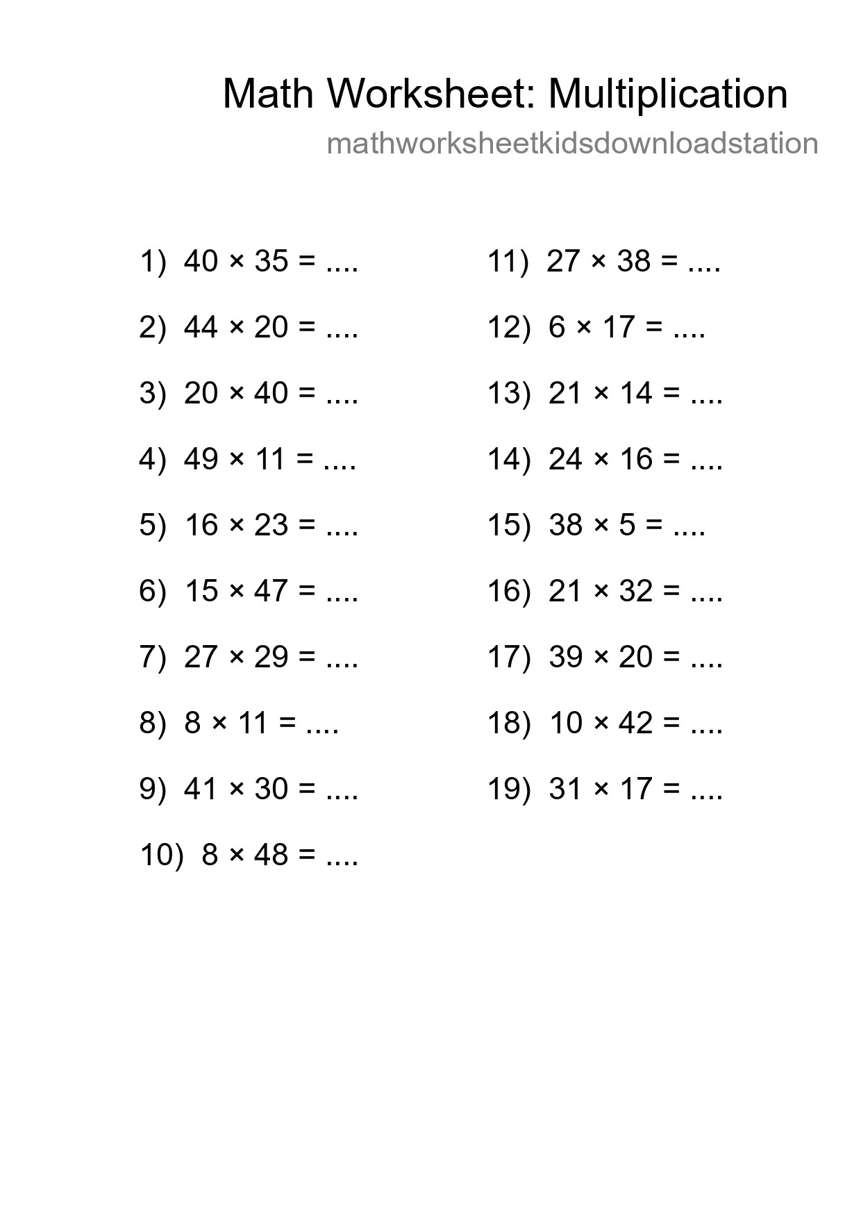 Free 19 Multiplication Math Worksheet For Grade 2 With Answers - Part 150