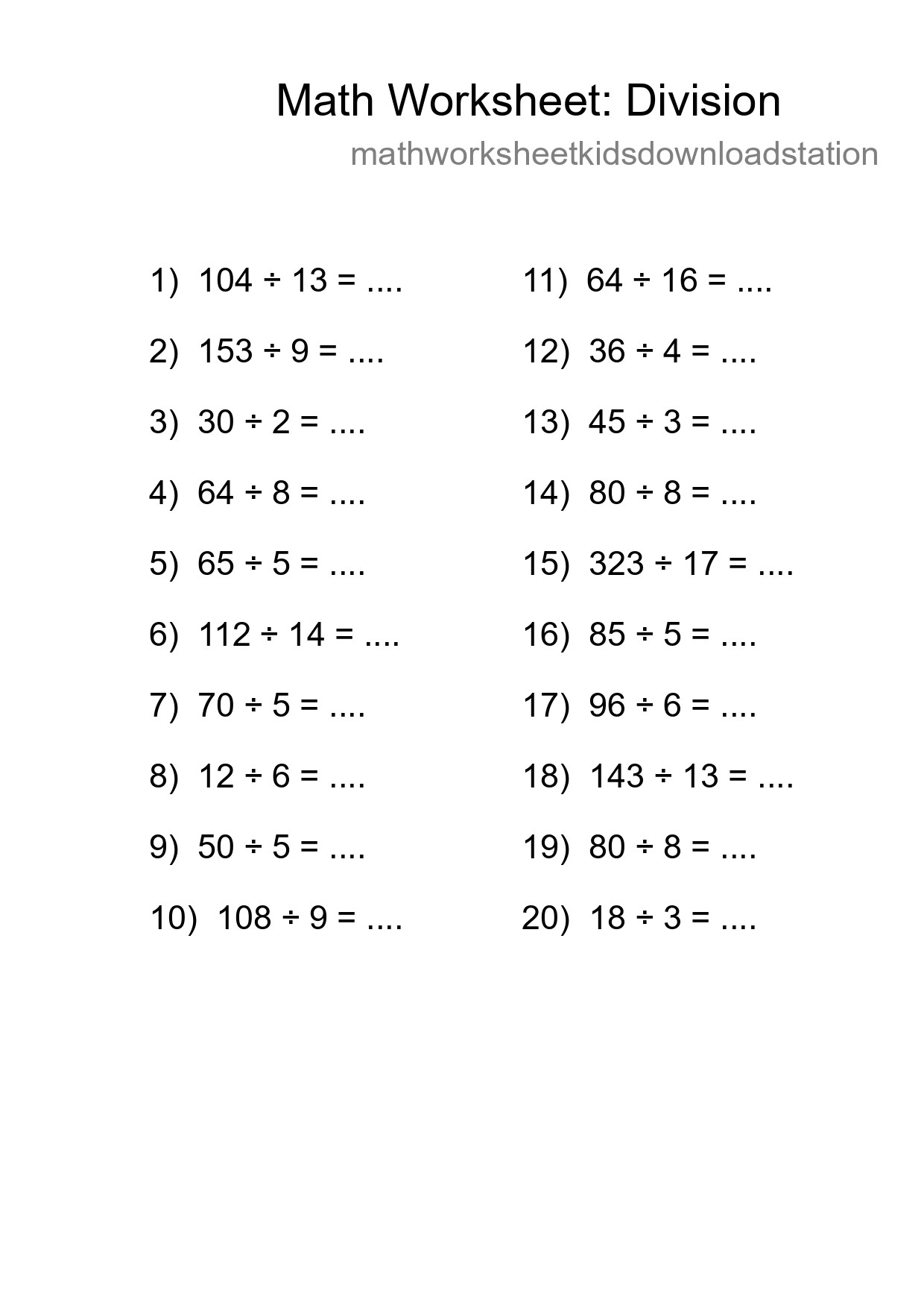 Free 20 Division Math Worksheet For Grade 2 With Answers - Part 48