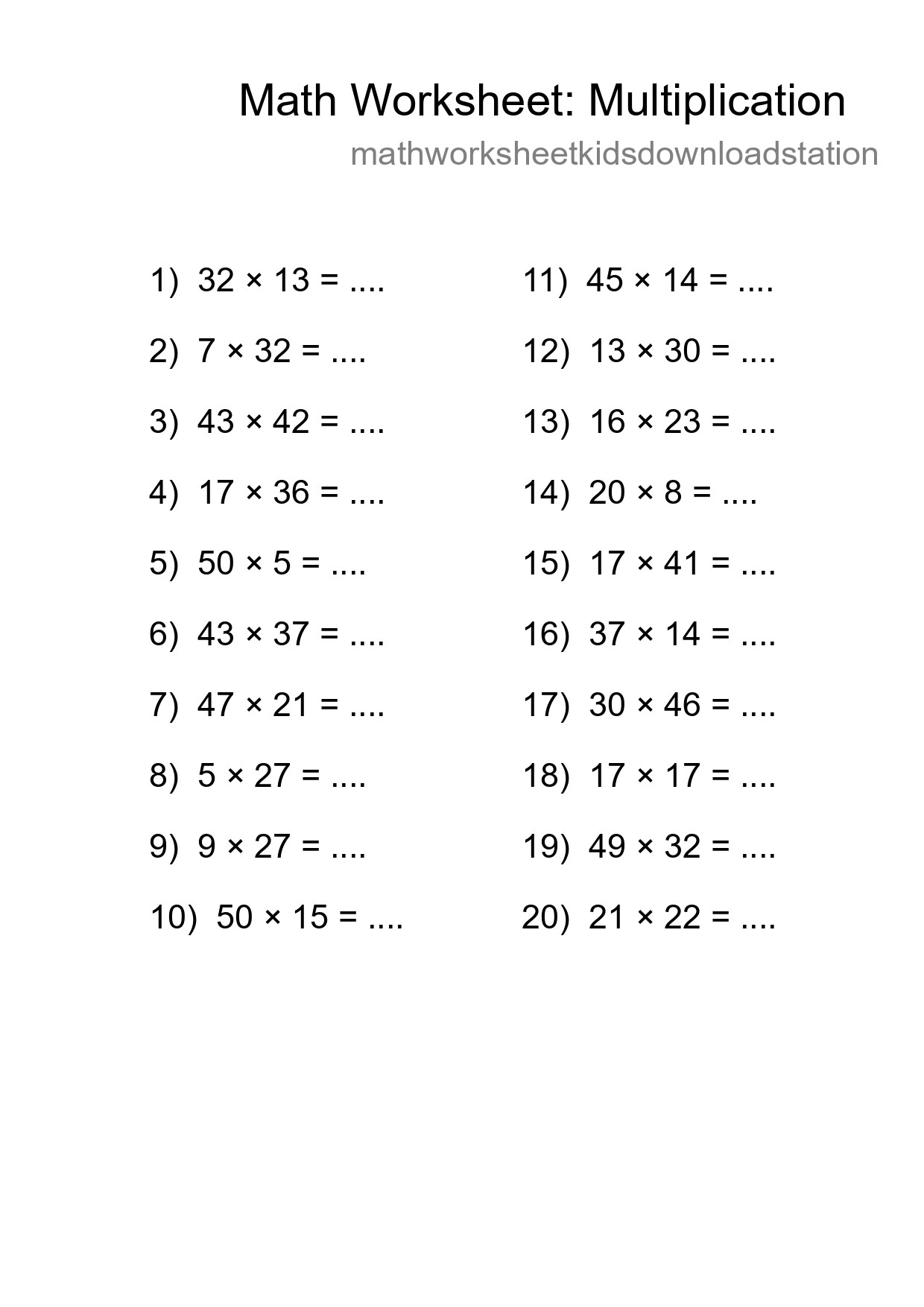 Free 20 Multiplication Math Worksheet For Grade 2 With Answers - Part 161