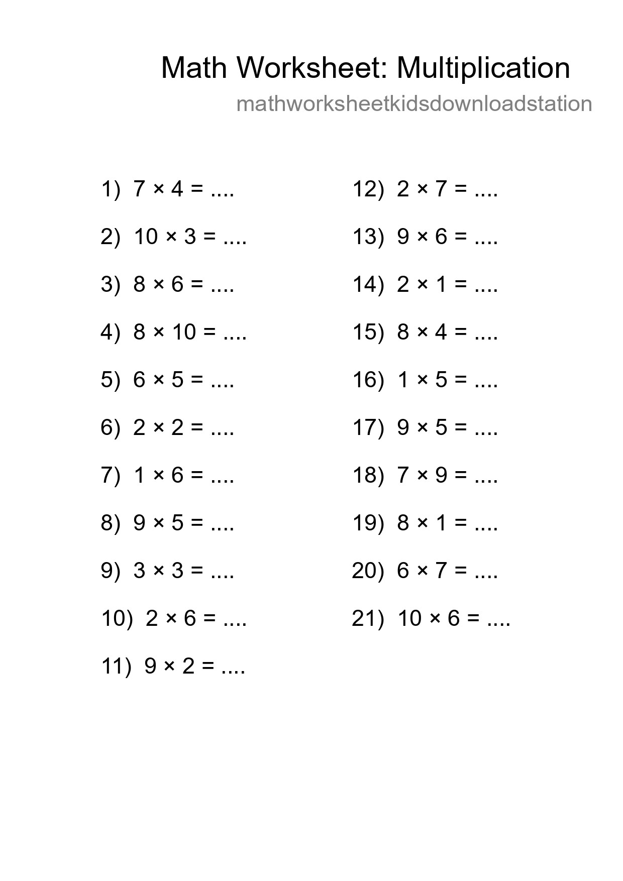 Free 21 Multiplication Math Worksheet For Grade 1 - Part 117