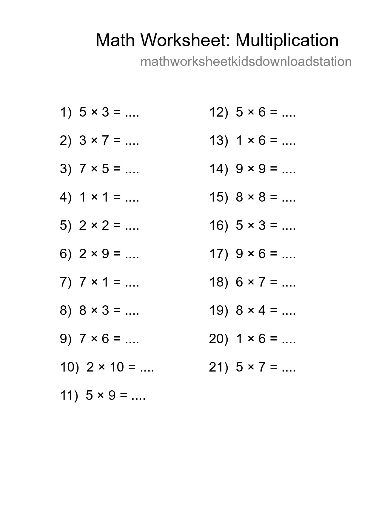 Free 21 Multiplication Math Worksheet For Grade 1 - Part 216