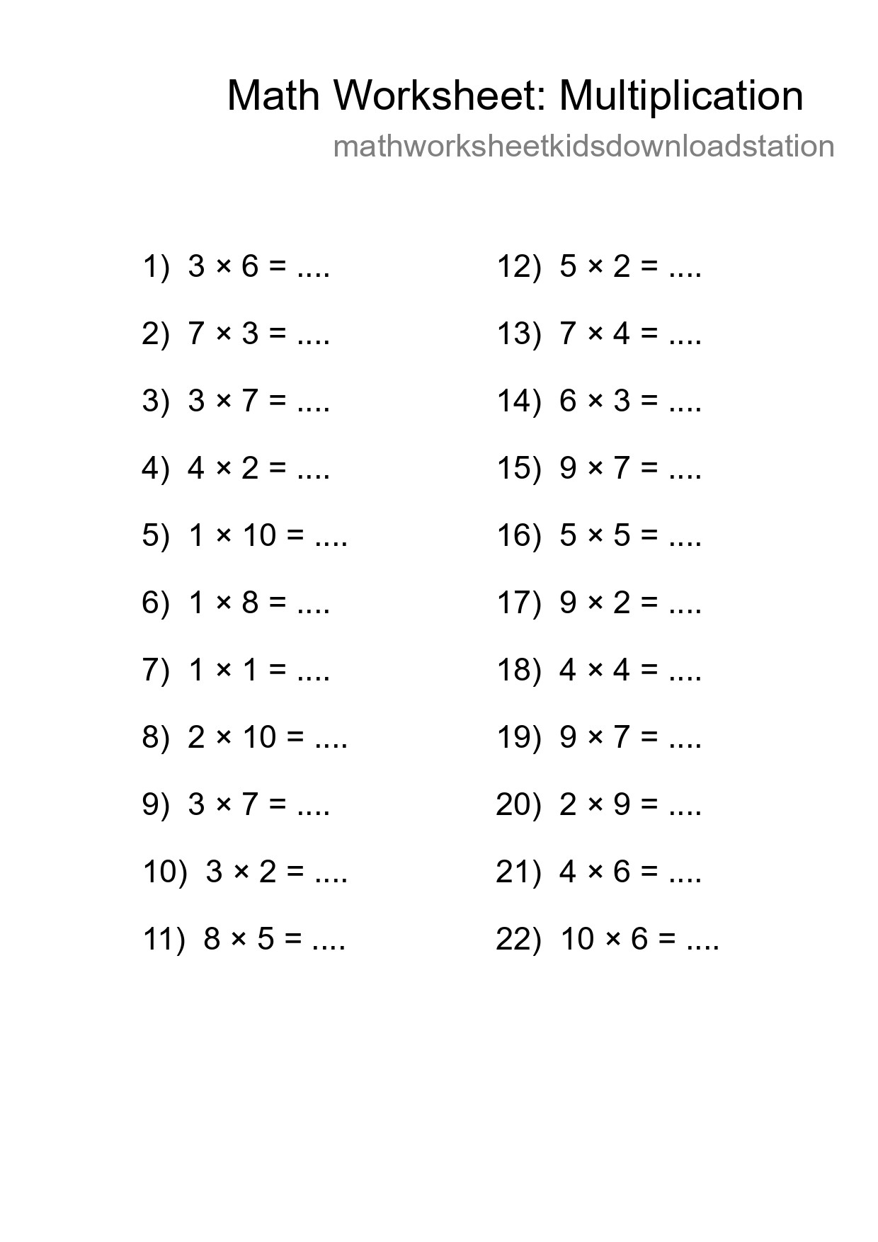Free 22 Multiplication Math Worksheet For Grade 1 With Answers - Part 18