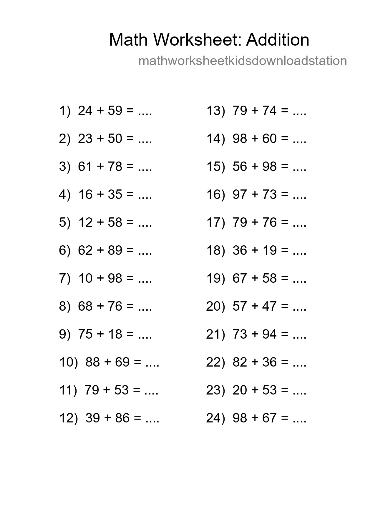 Free 24 Addition Math Worksheet For Grade 3 With Answers - Part 210