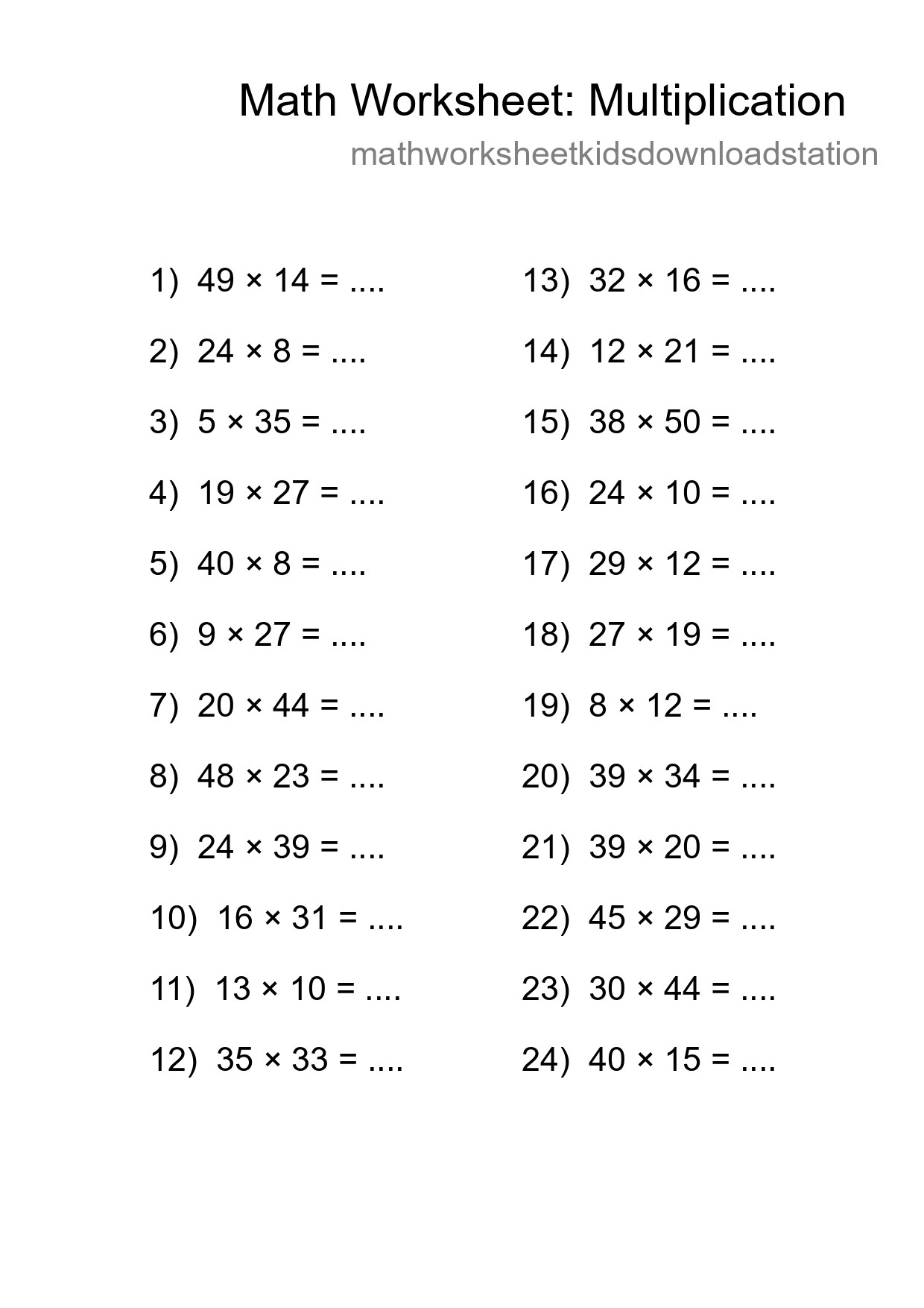 Free 24 Multiplication Math Worksheet For Grade 2 - Part 183