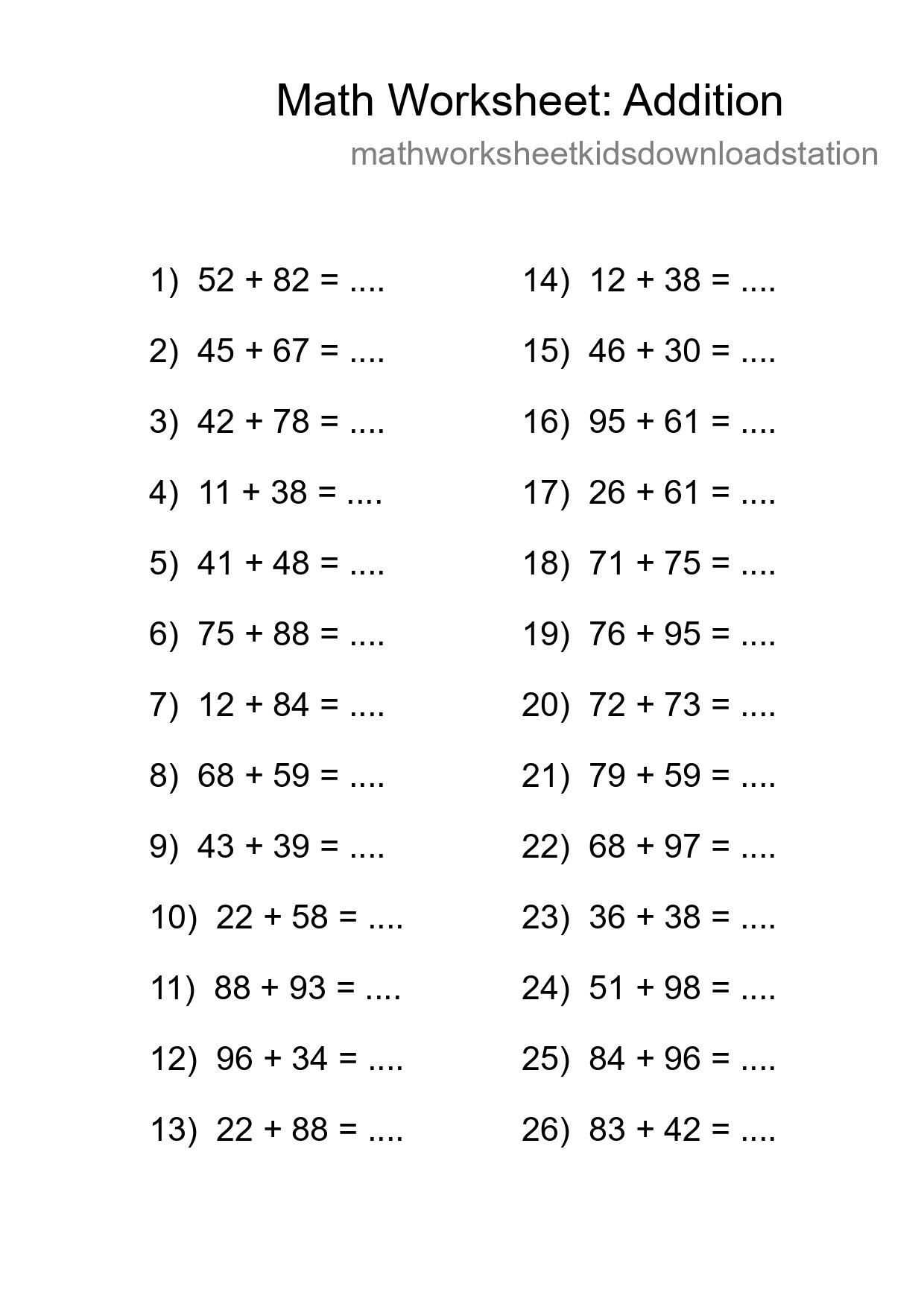 Free 26 Addition Math Worksheet For Grade 3 With Answers - Part 122