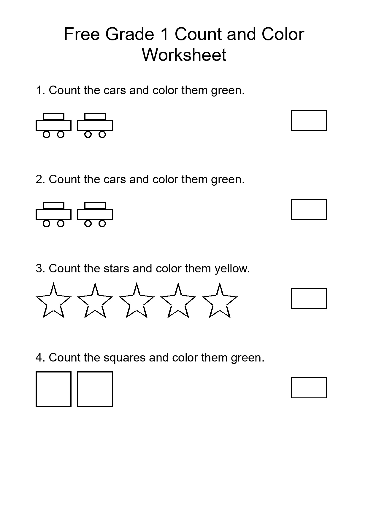 Free Grade 1 Count and Color Worksheet