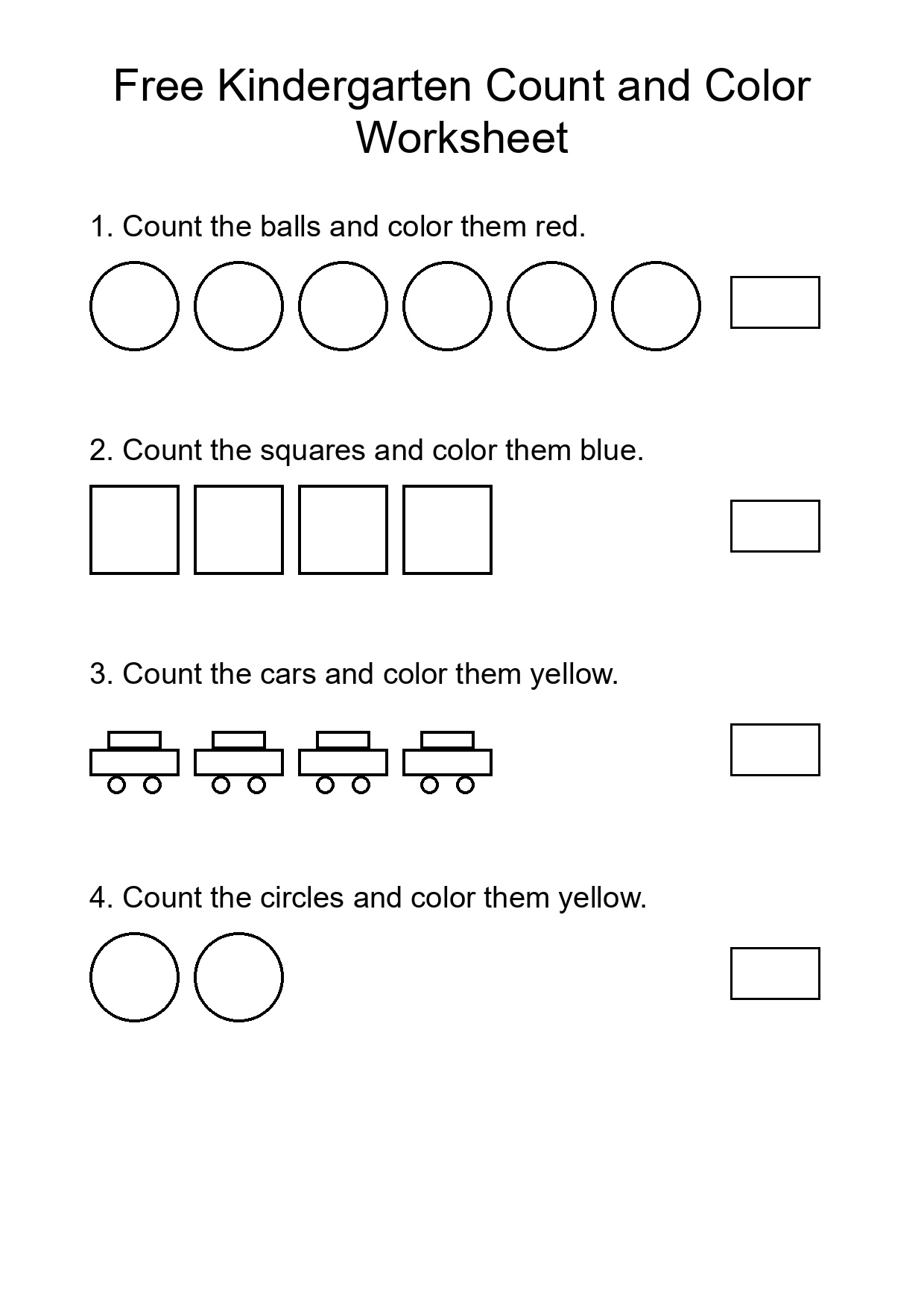 Free Kindergarten Count and Color Worksheet