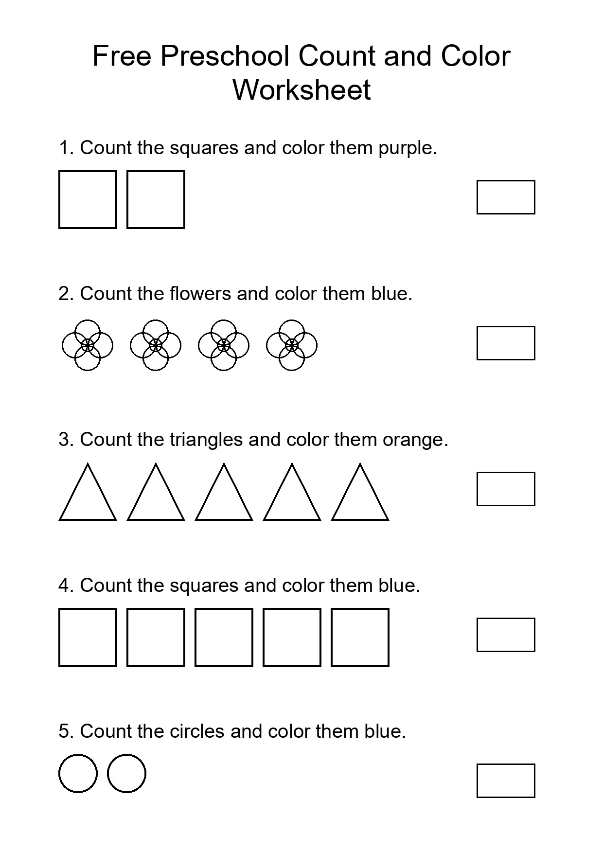 Free Preschool Count and Color Worksheet