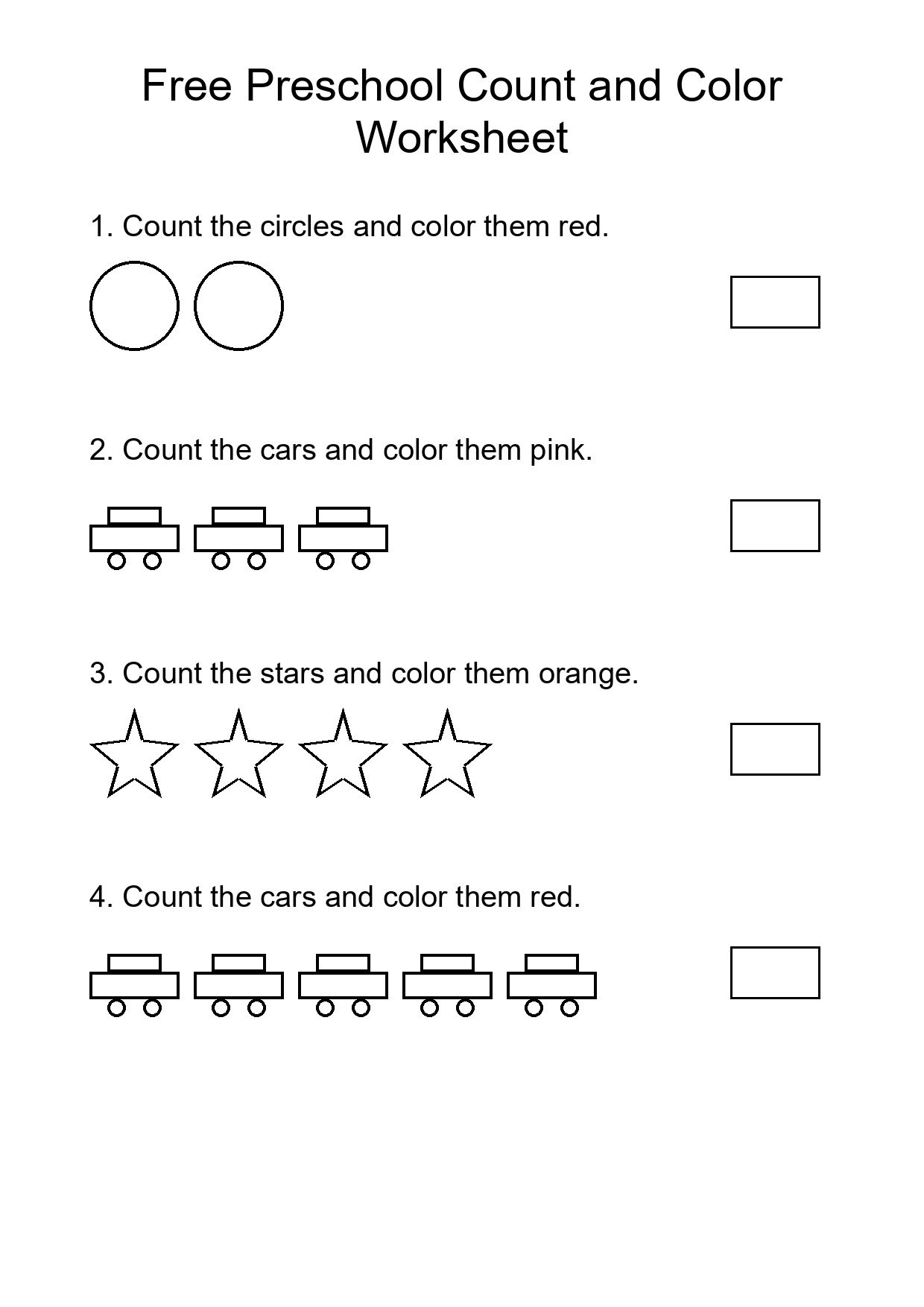 Free Preschool Count and Color Worksheet