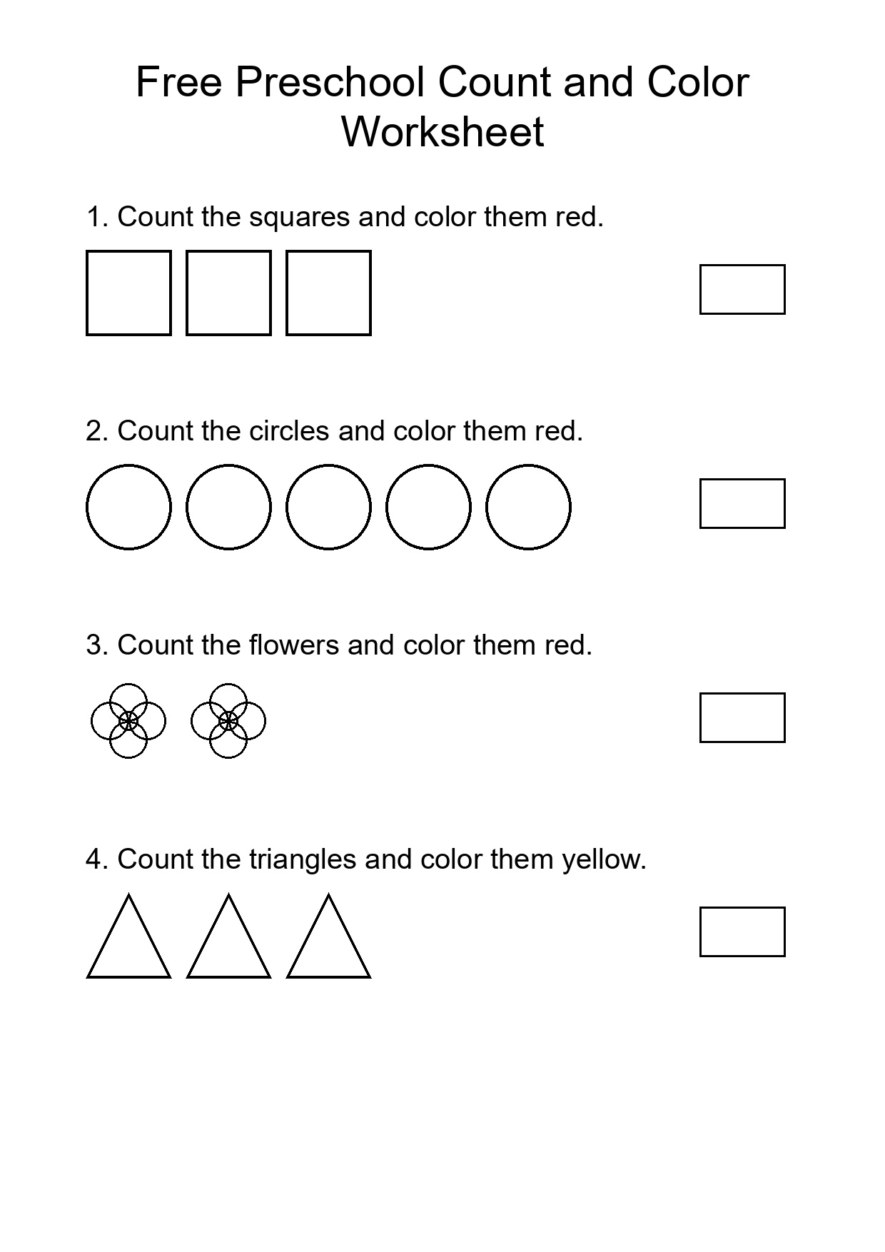 Free Preschool Count and Color Worksheet