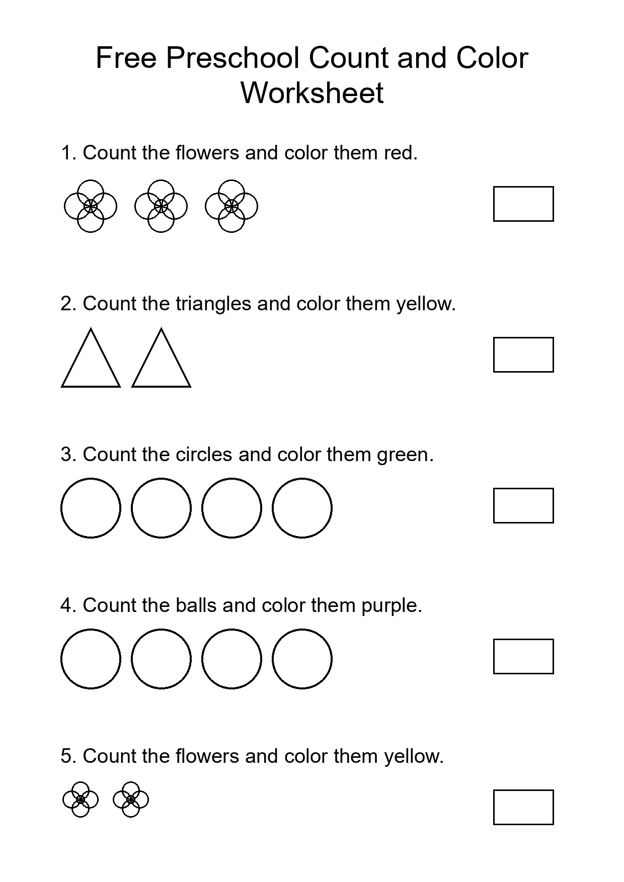 Free Preschool Count and Color Worksheet