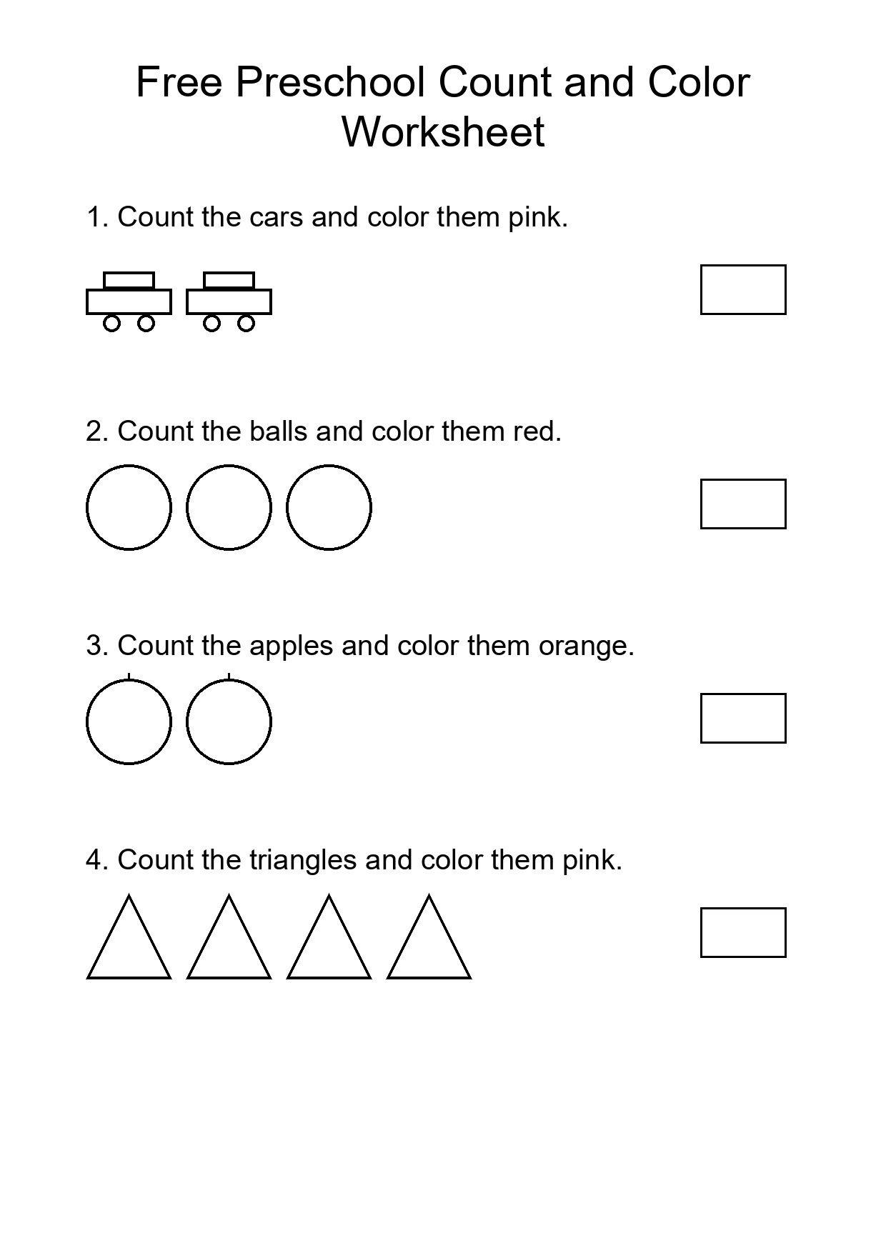 Free Preschool Count and Color Worksheet