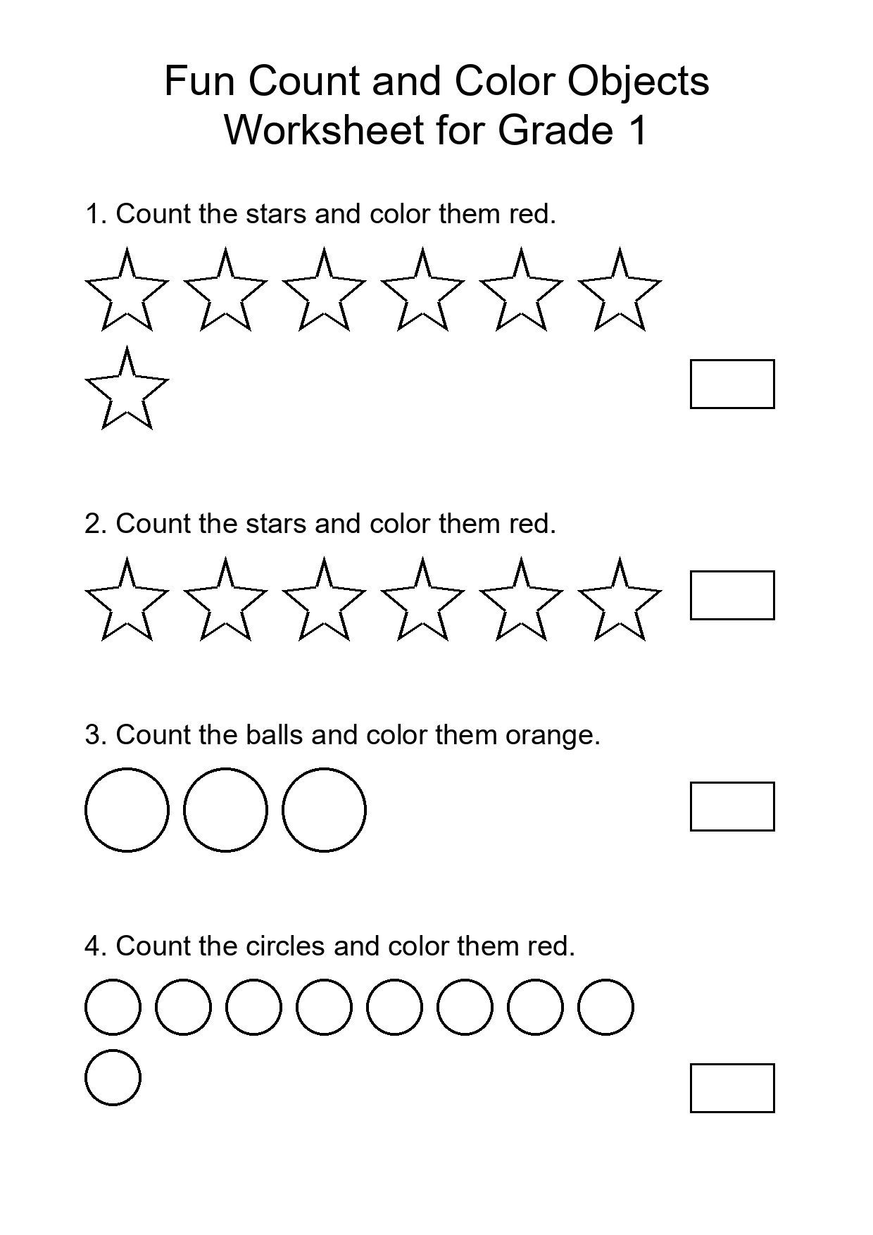 Fun Count and Color Objects Worksheet for Grade 1