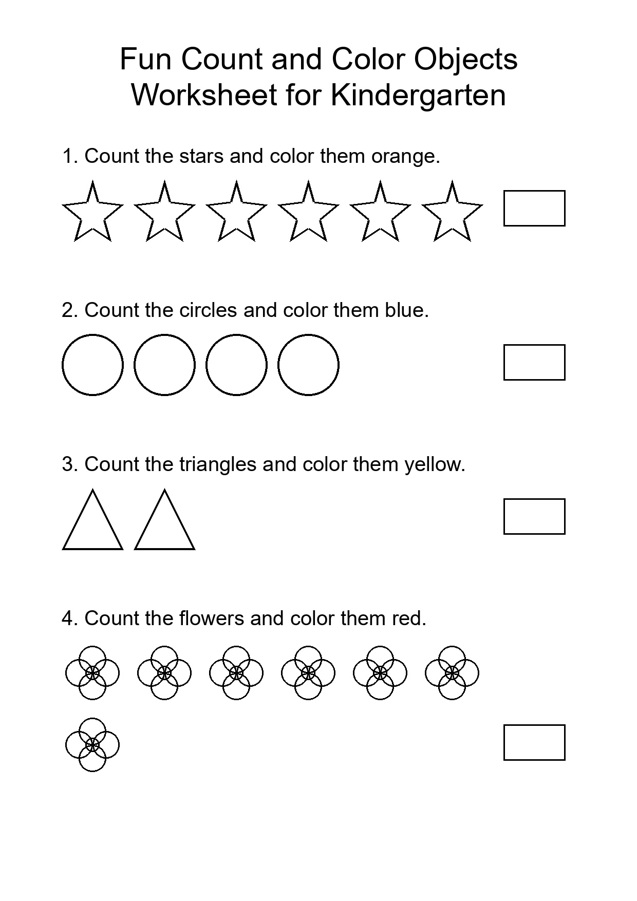 Fun Count and Color Objects Worksheet for Kindergarten