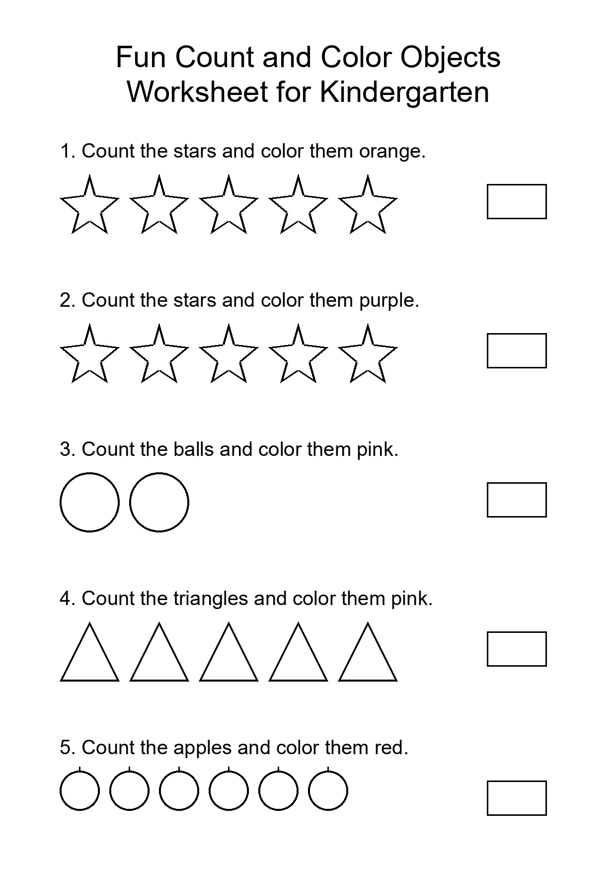 Fun Count and Color Objects Worksheet for Kindergarten
