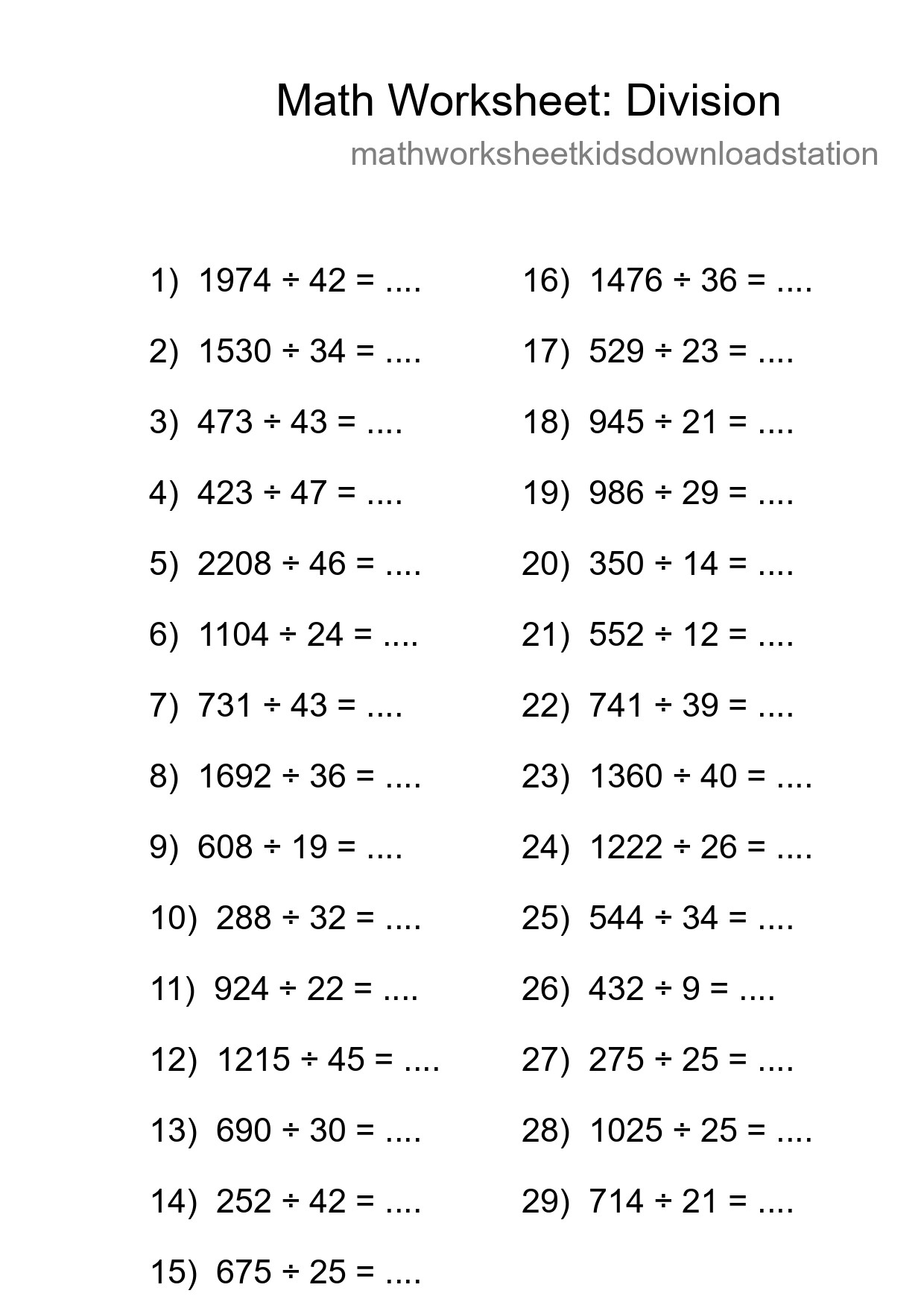 Grade 2 Division Practice Worksheet (29 Problems) - Part 158
