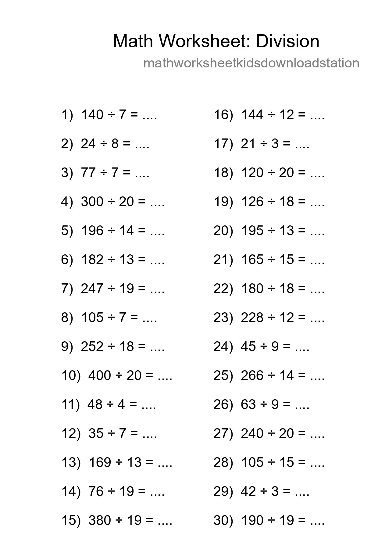 Grade 2 Division Practice Worksheet (30 Problems) - Part 169
