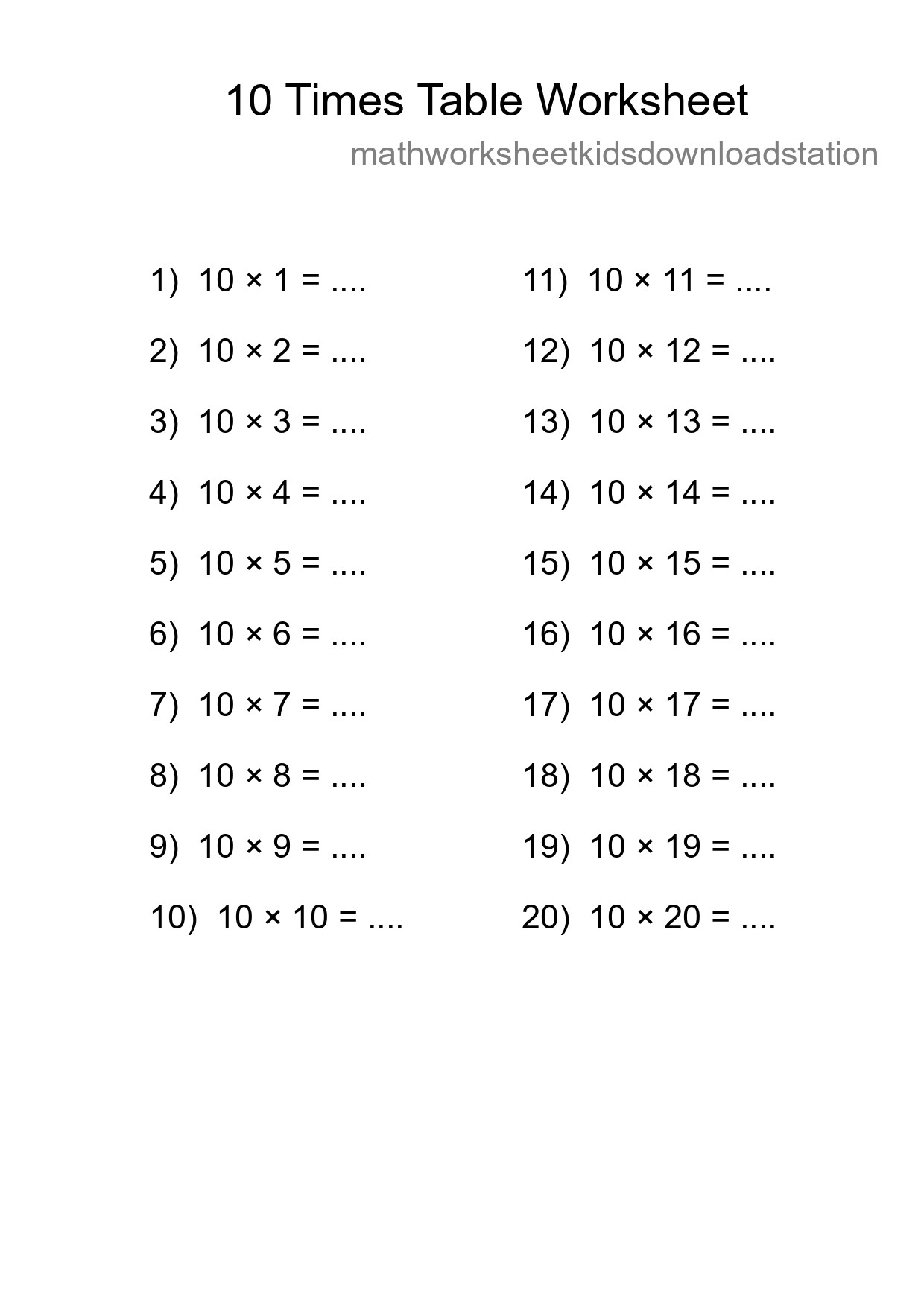 Grade 3 Multiplication Table 10 Practice - Part 130