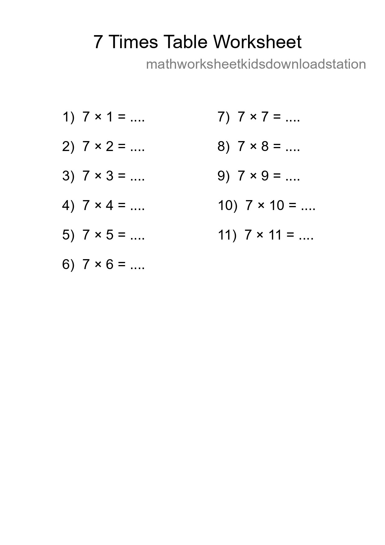 Grade 3 Multiplication Table 7 Practice - Part 240