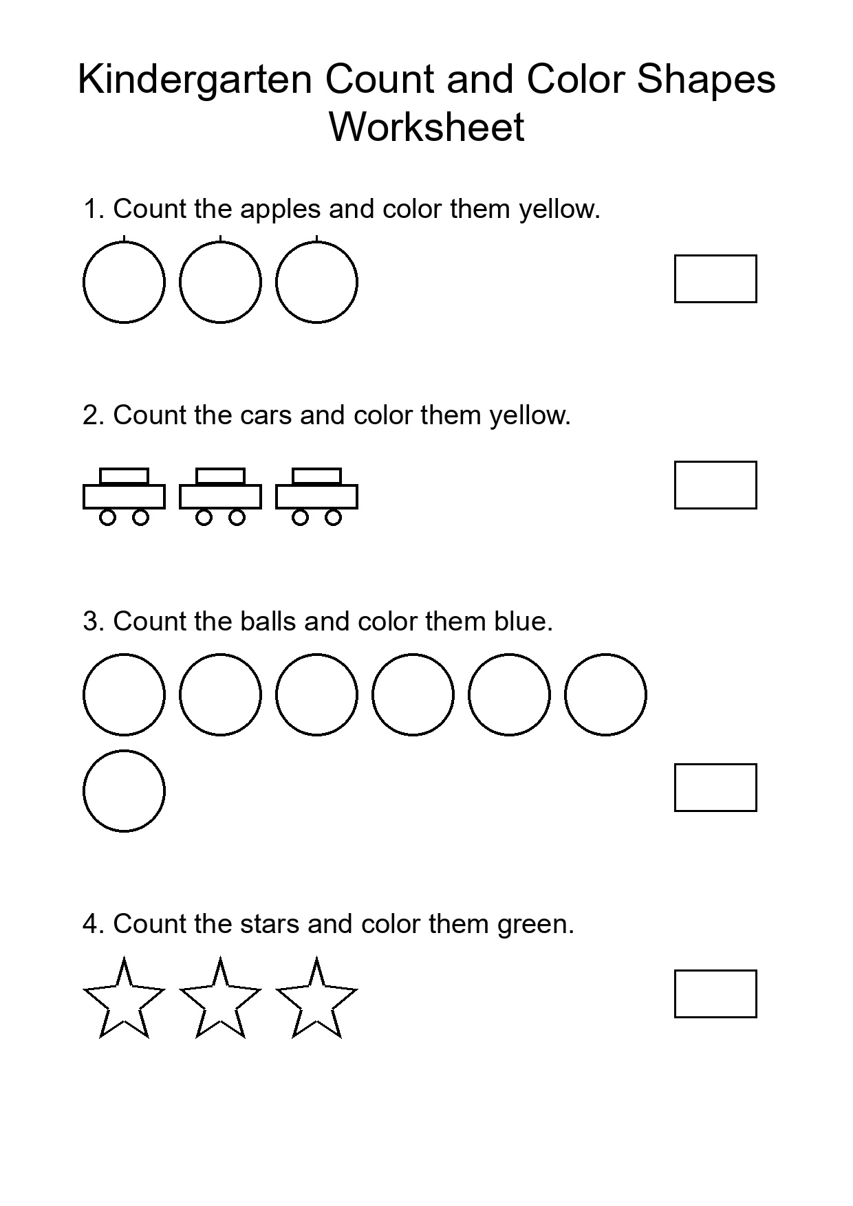 Kindergarten Count and Color Shapes Worksheet