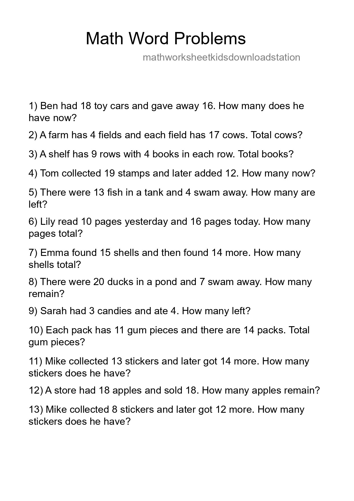 Math Word Problem Worksheet