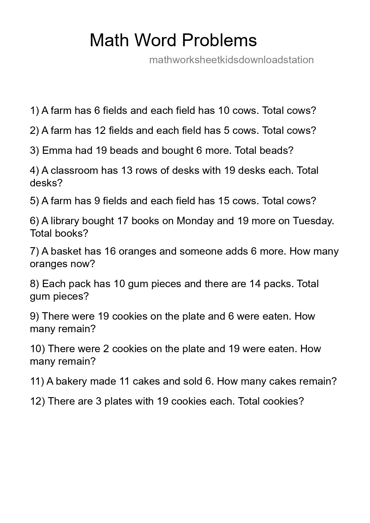 Math Word Problem Worksheet