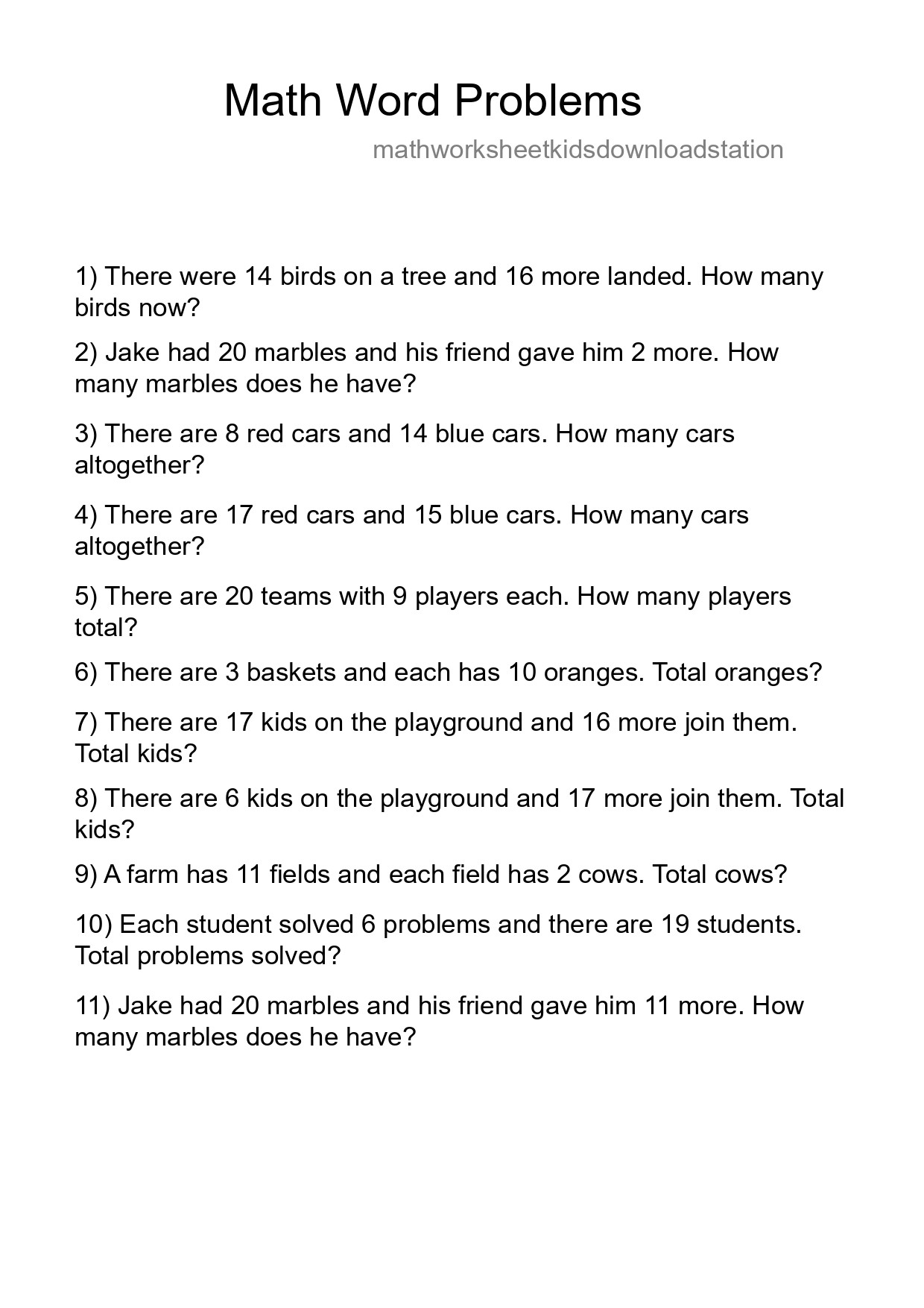 Math Word Problem Worksheet