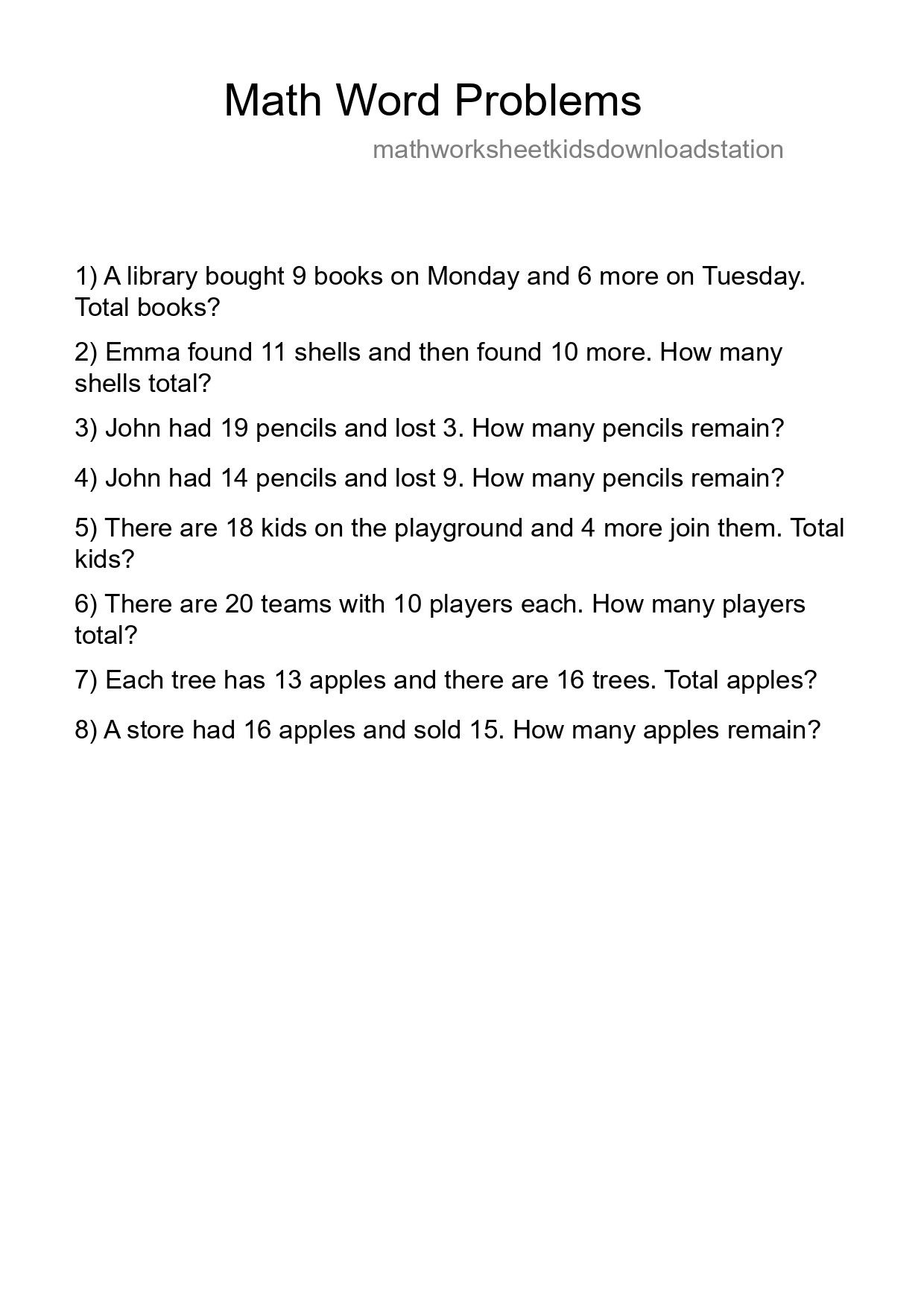 Math Word Problem Worksheet