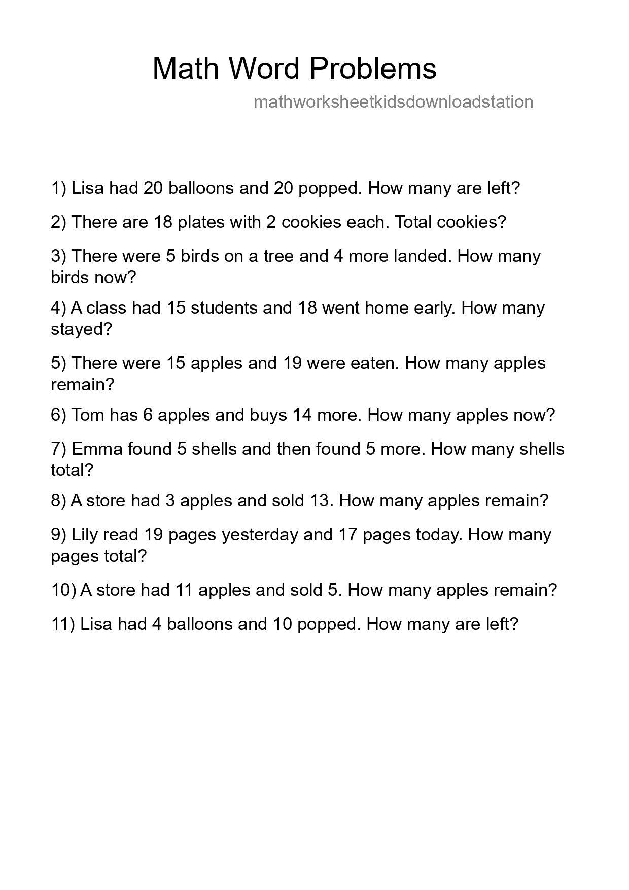 Math Word Problem Worksheet